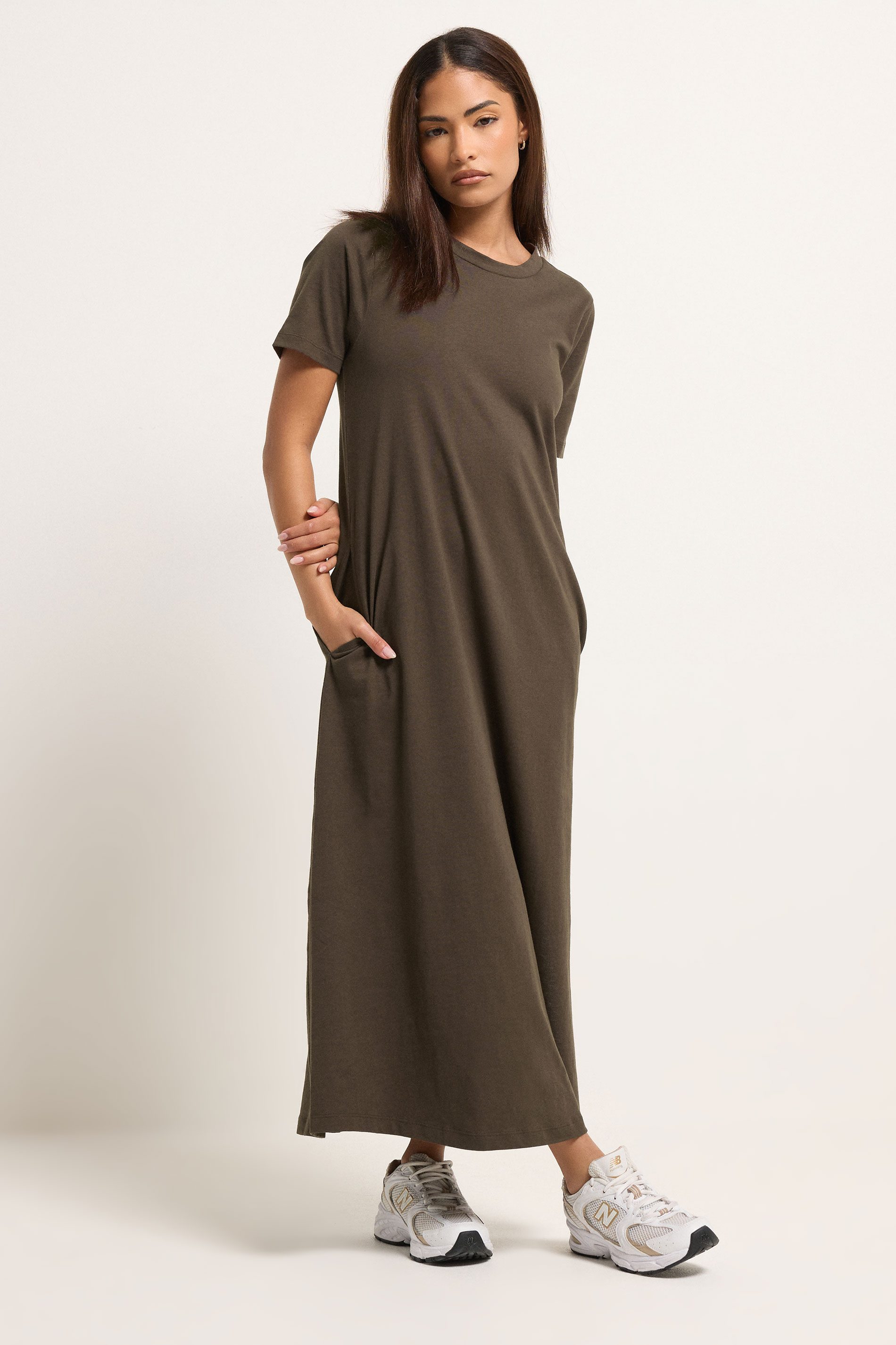 PixieGirl Petite Women's Chocolate Brown Cotton T-Shirt Maxi Dress | PixieGirl 3