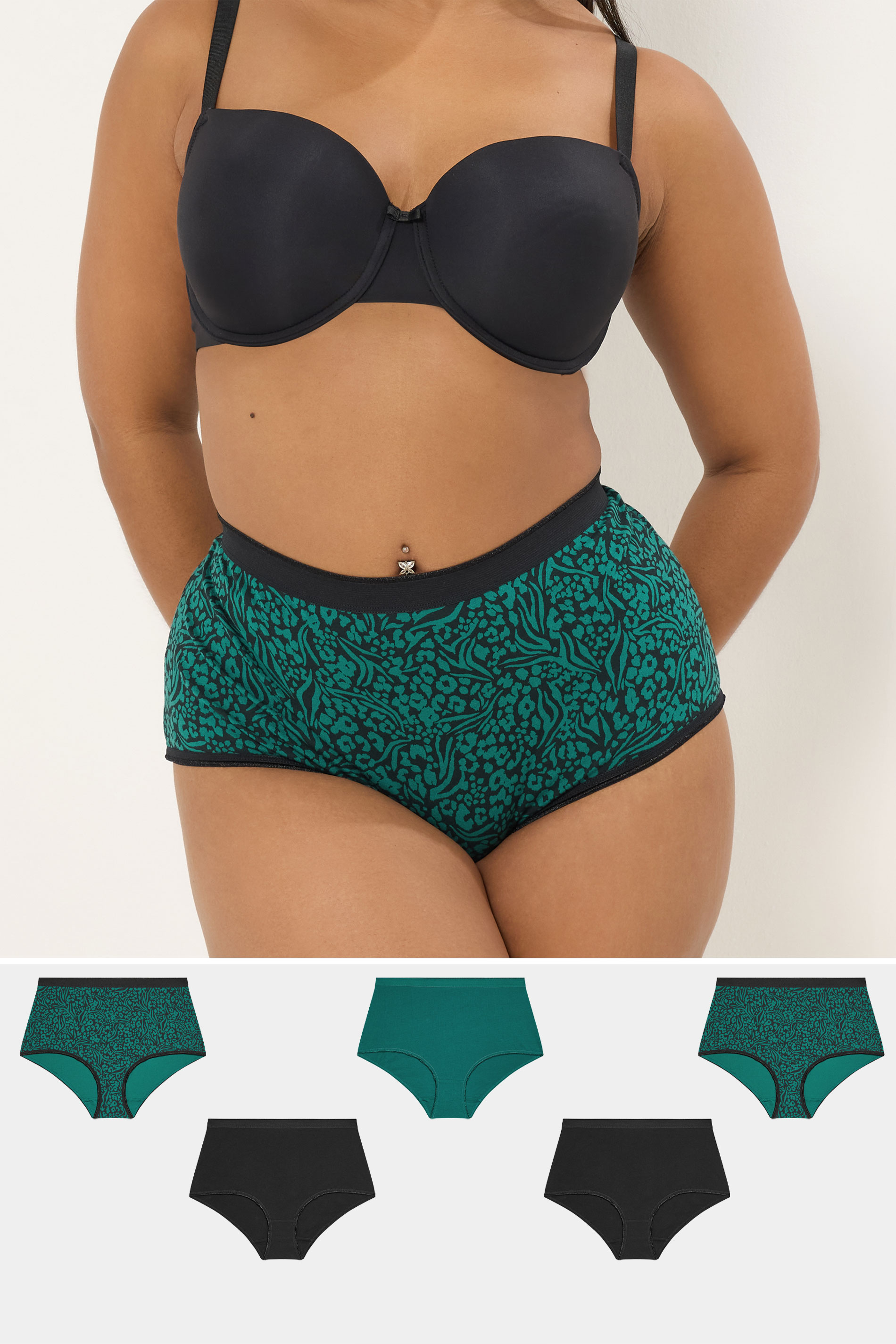 YOURSET 5 PACK Plus Size Teal Green Animal Print Full Briefs | Yours Clothing 1