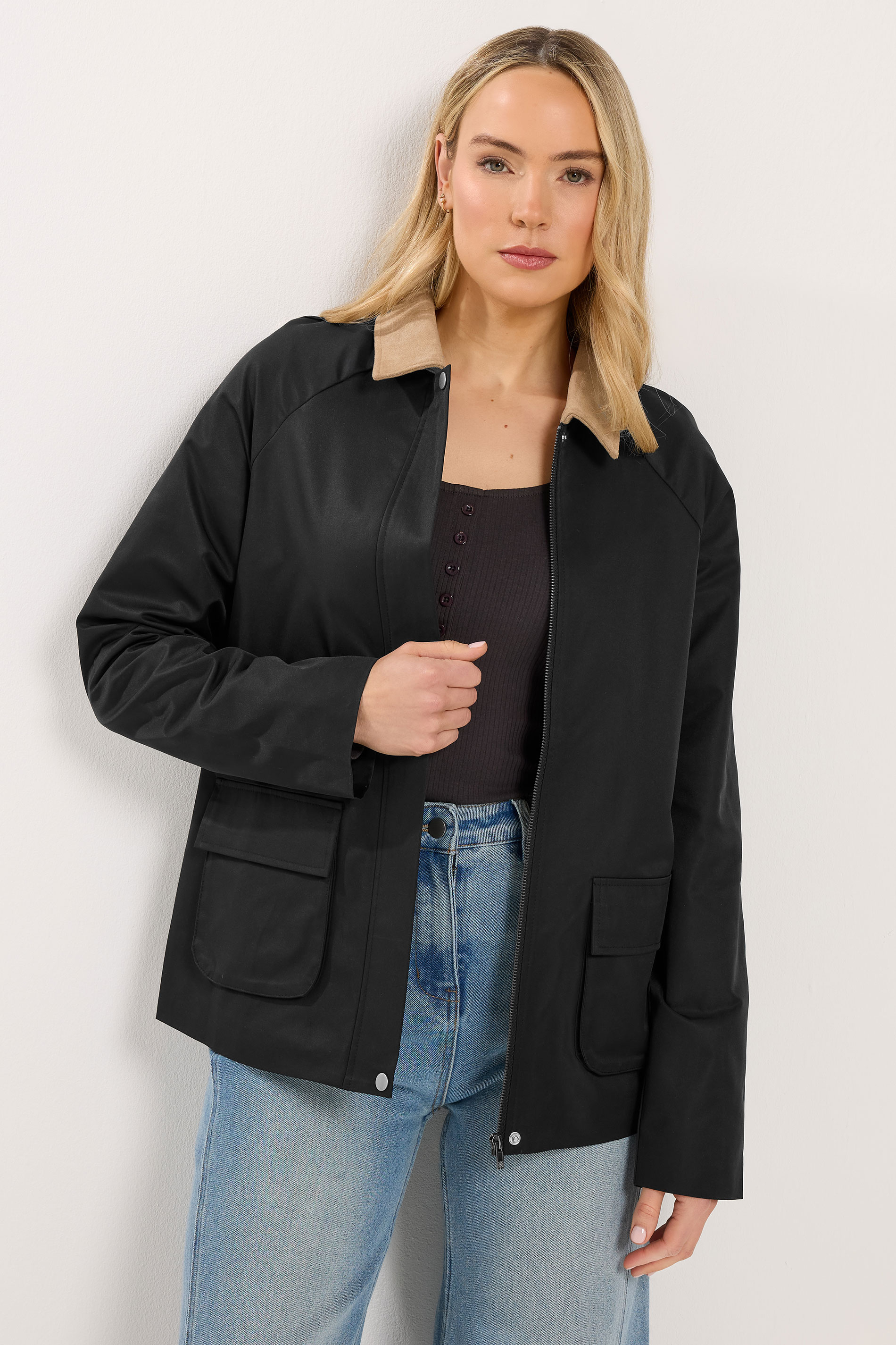LTS Tall Women's Black Contrast Collar Barn Jacket | Long Tall Sally 3