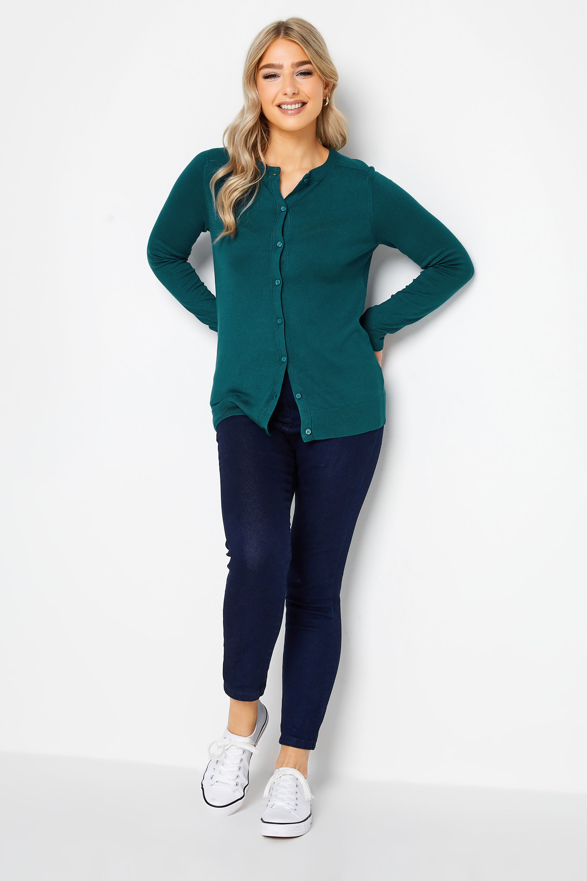 M&Co Teal Green Button Up Ribbed Shoulder Cardigan | M&Co 2