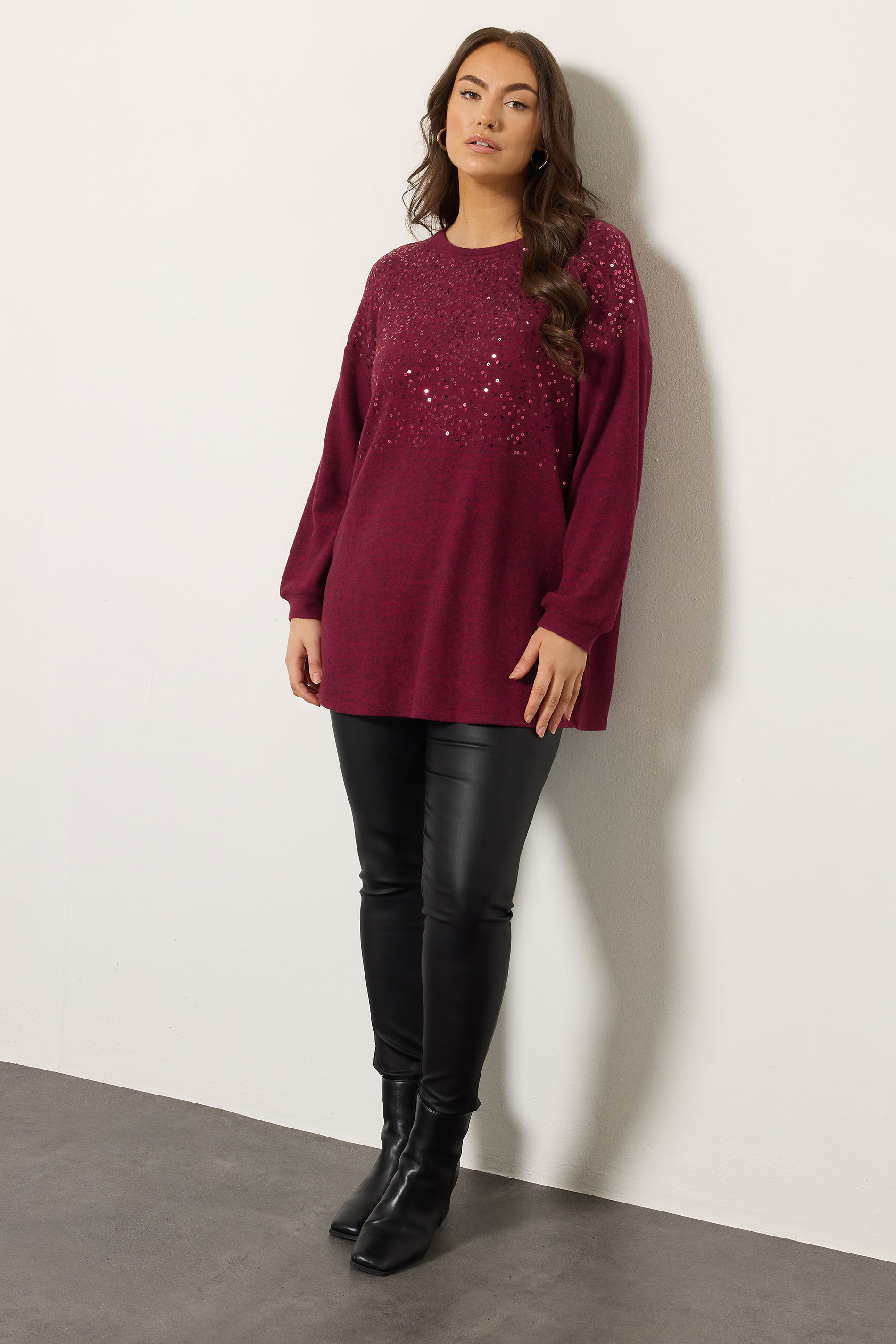 EVANS Plus Size Red Sequin Embellished Knitted Top | Evans 1