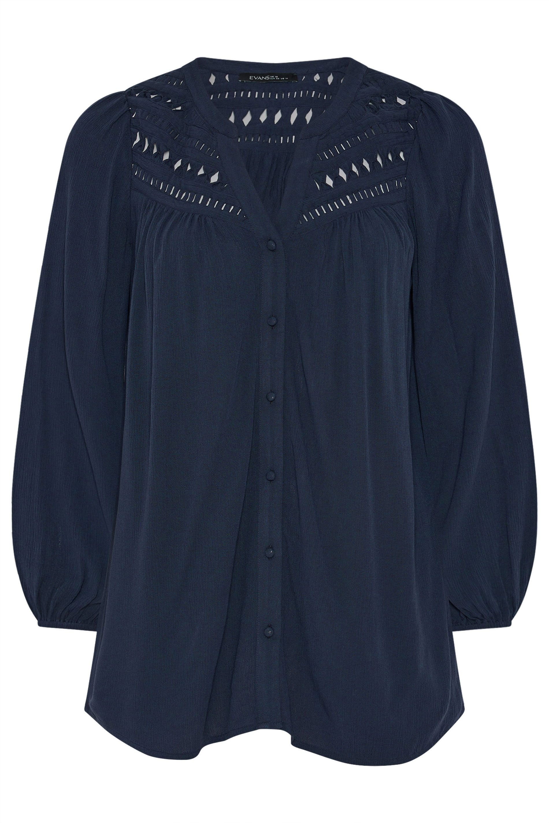 EVANS Plus Size Navy Blue Long Sleeve Macrame Blouse | Evans 6