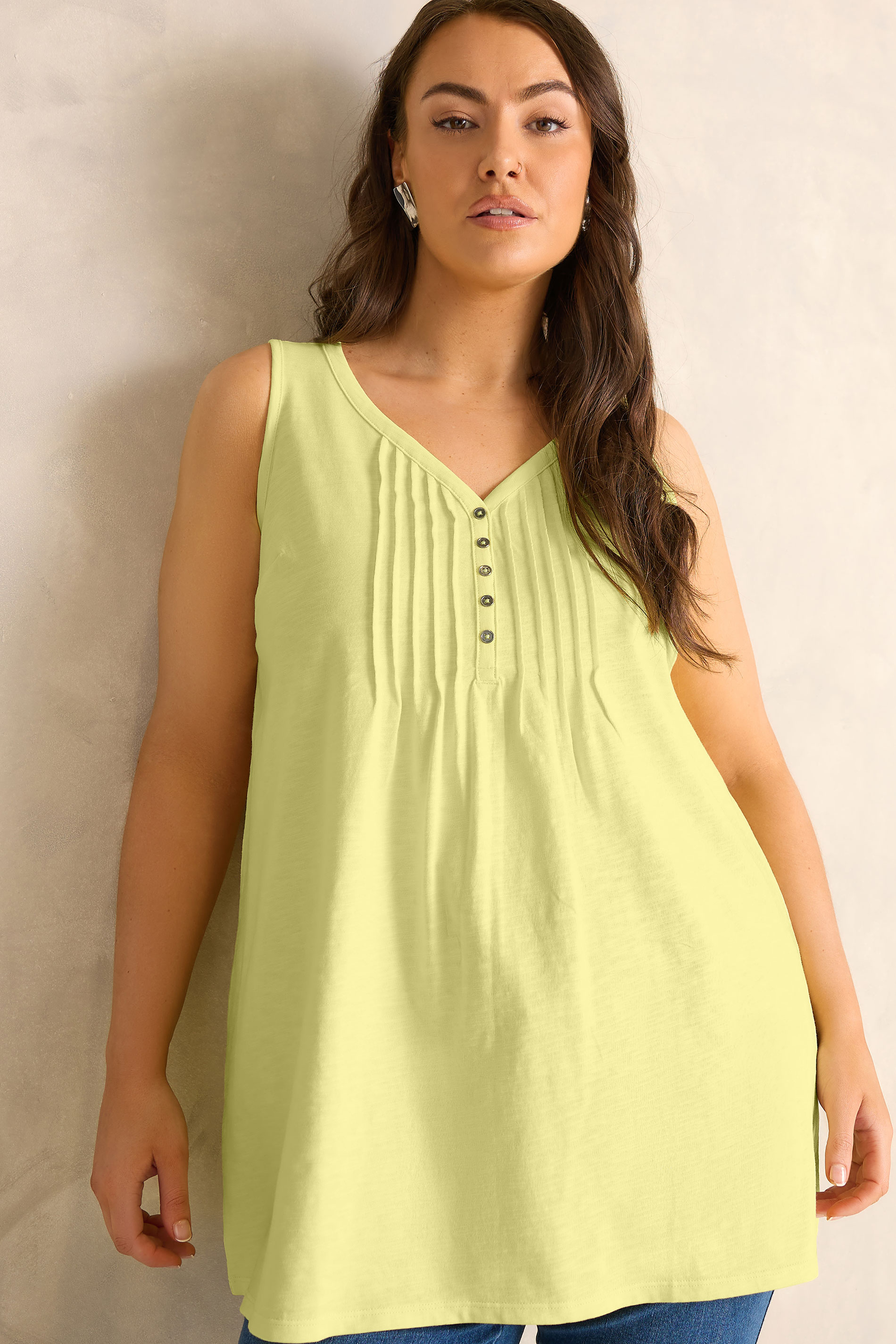 EVANS Plus Size Yellow Sleeveless Henley Top | Evans 3