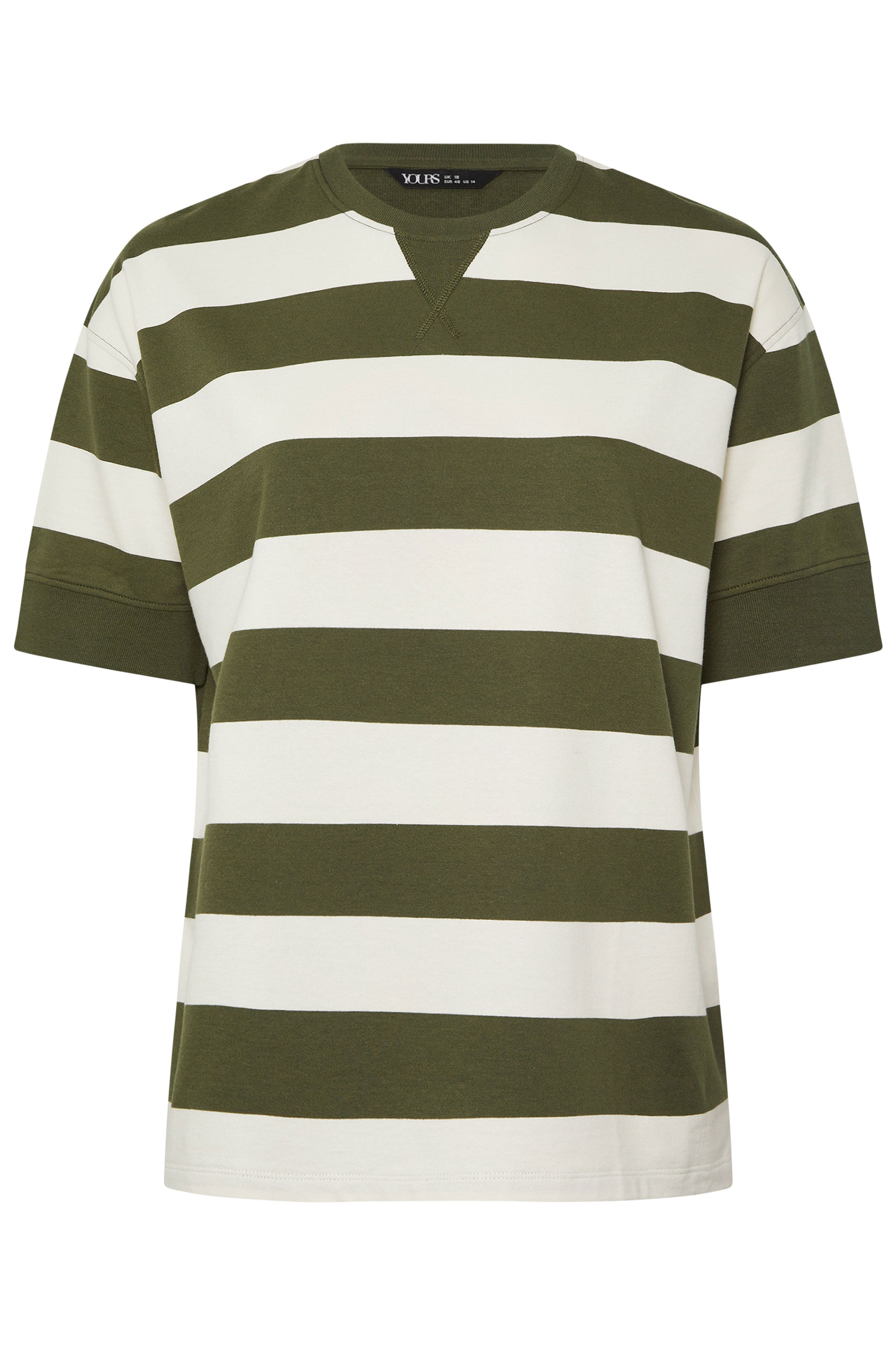 YOURS Plus Size Khaki Green Stripe Heavyweight T-Shirt | Yours Clothing 6