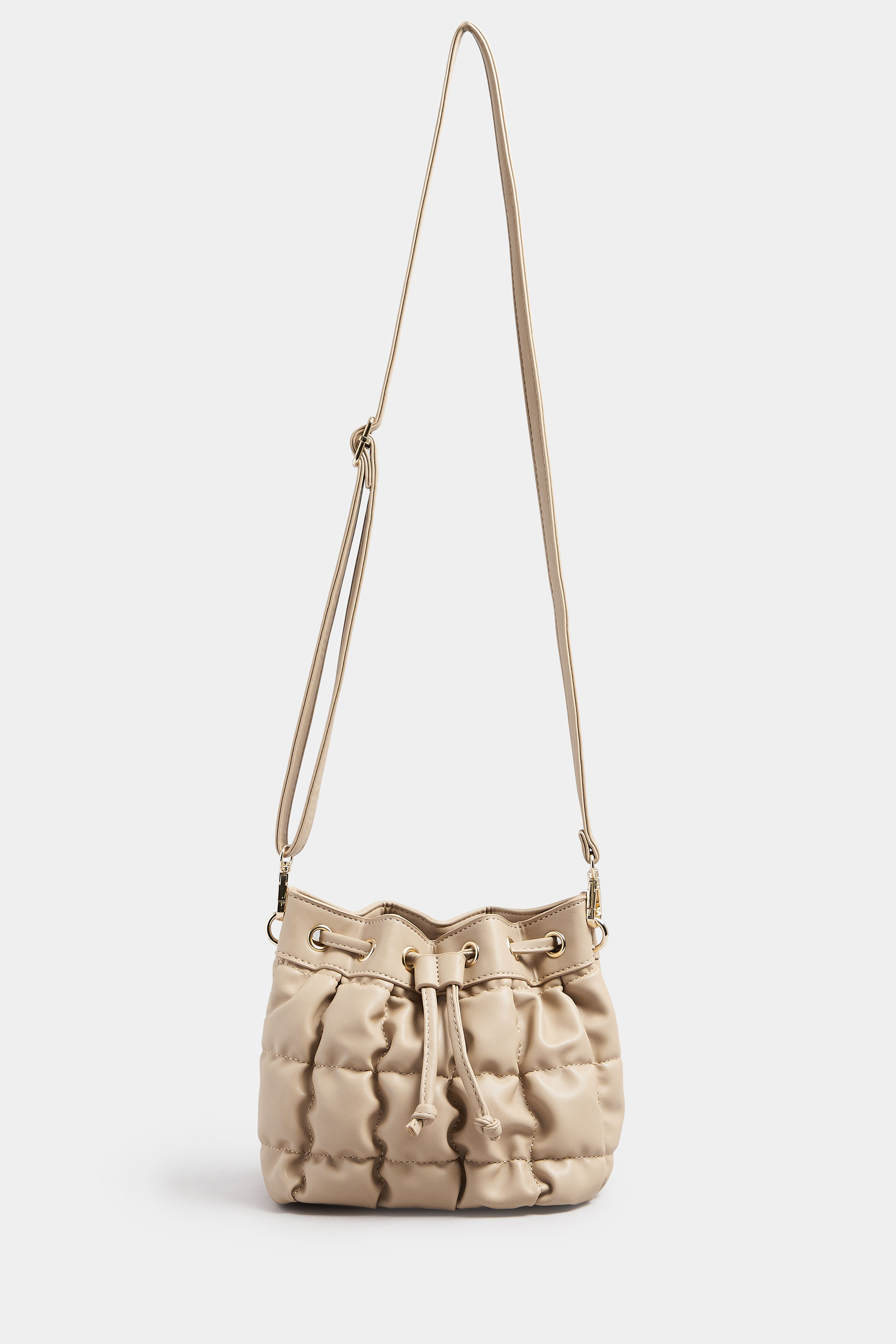 Camel Brown Faux Leather Quilted Bucket Bag | Yours Clothing 3