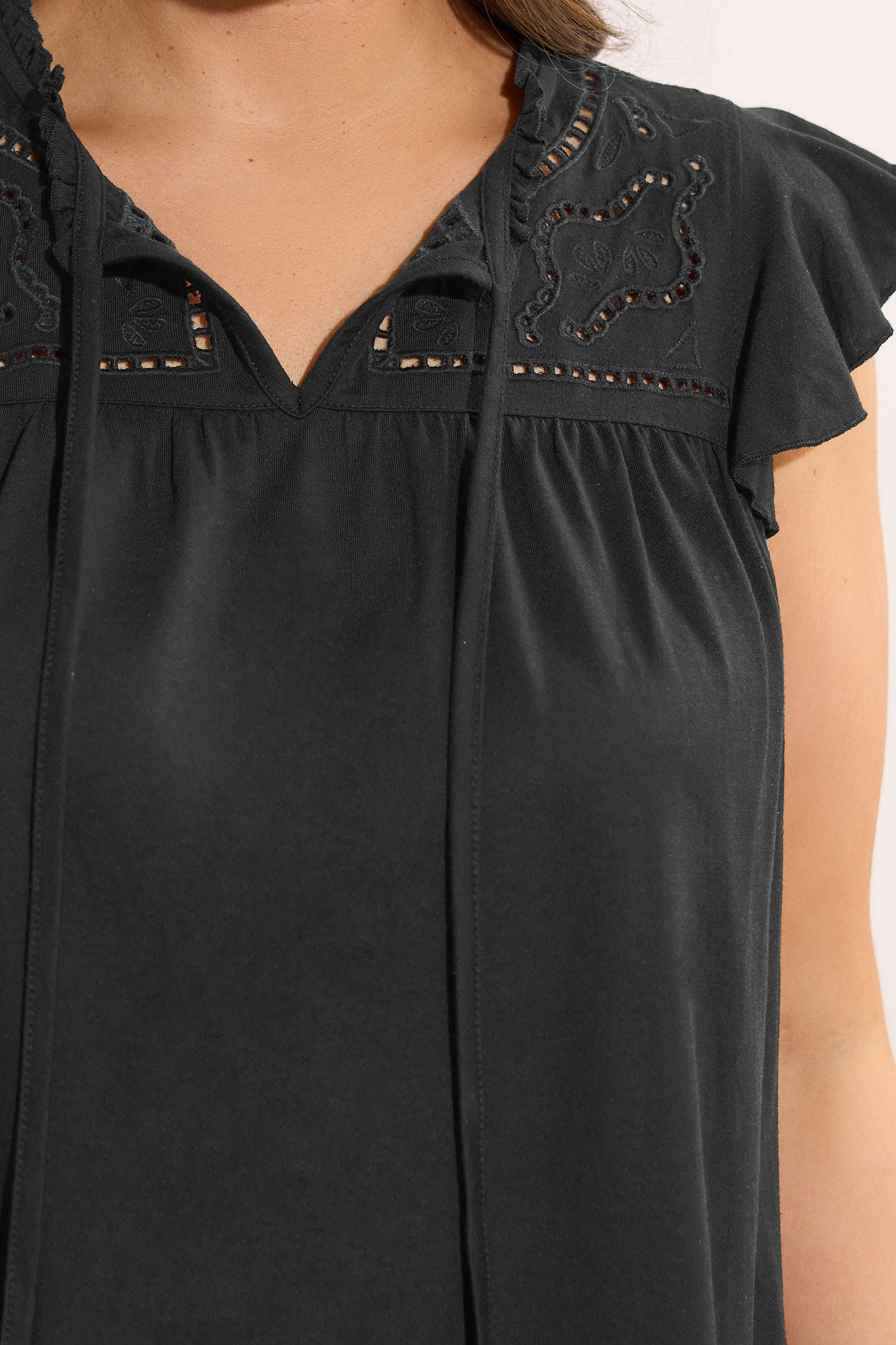EVANS Plus Size Black Cutwork Tie Neck Blouse Modal | Evans 6