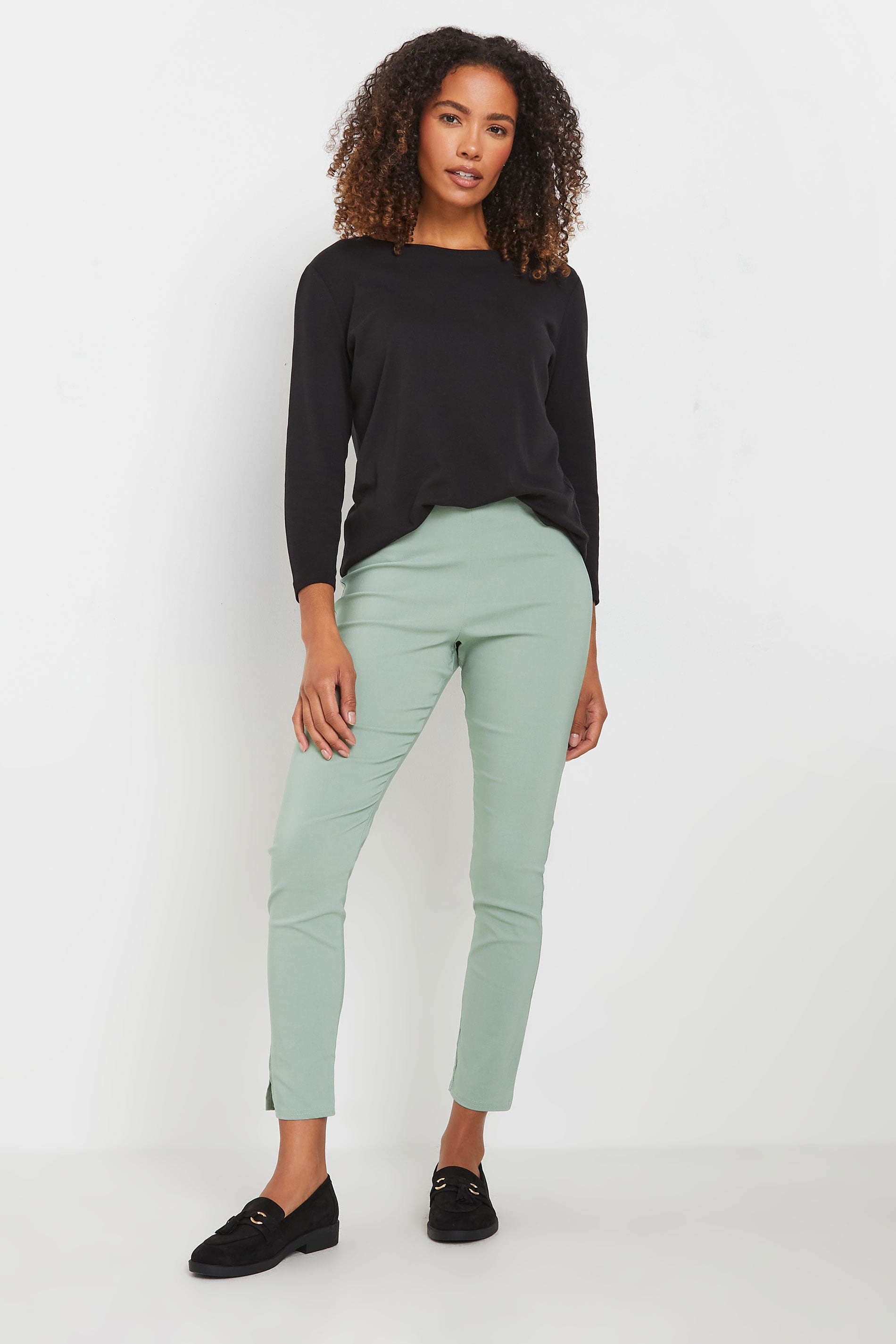 Women's Green M&Co M&Co Sage Stretch Bengaline Trousers Size Regular > 26-28