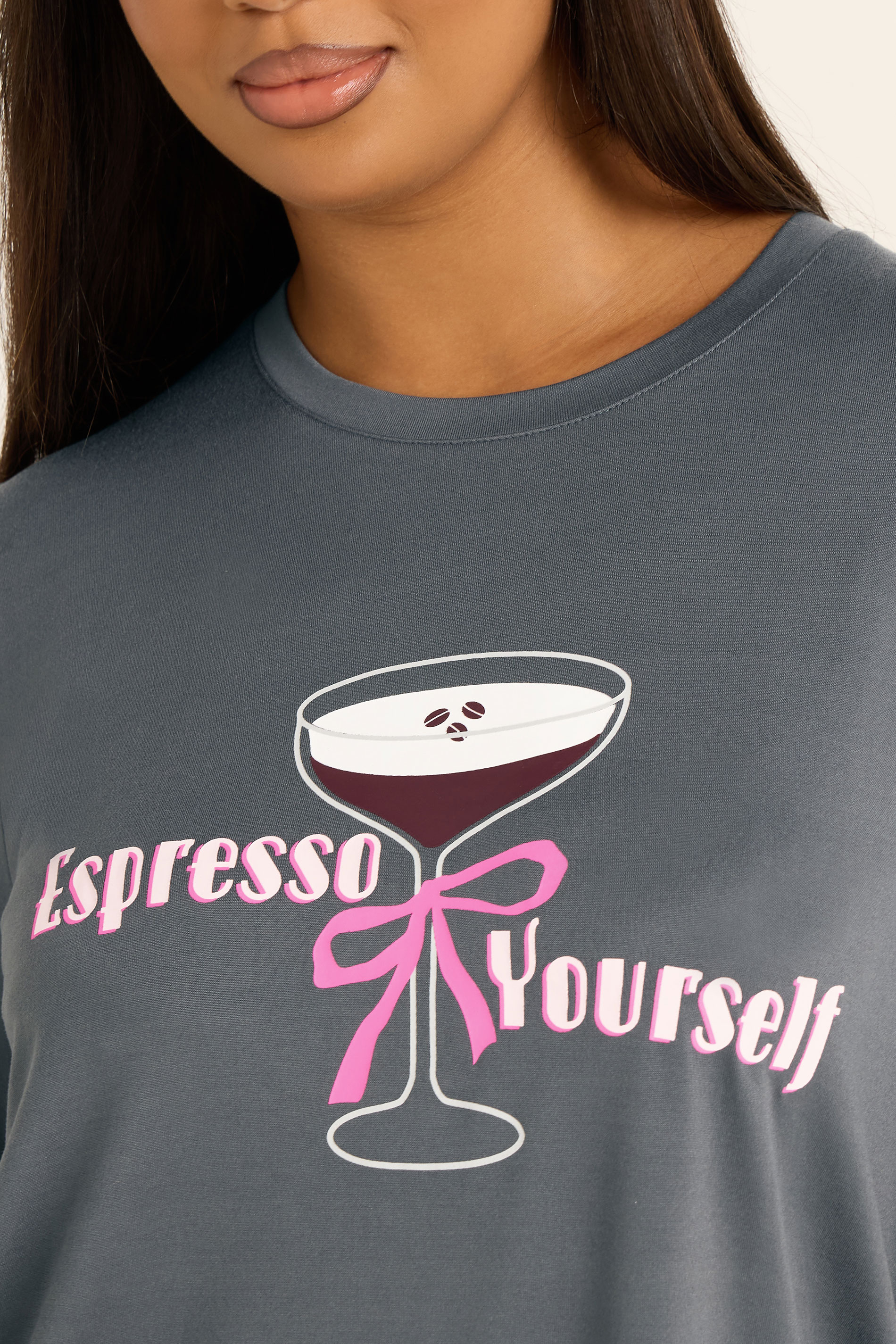 YOURS Plus Size Grey 'Espresso Yourself' Soft Touch Pyjama & Eye Mask Set | Yours Clothing 5