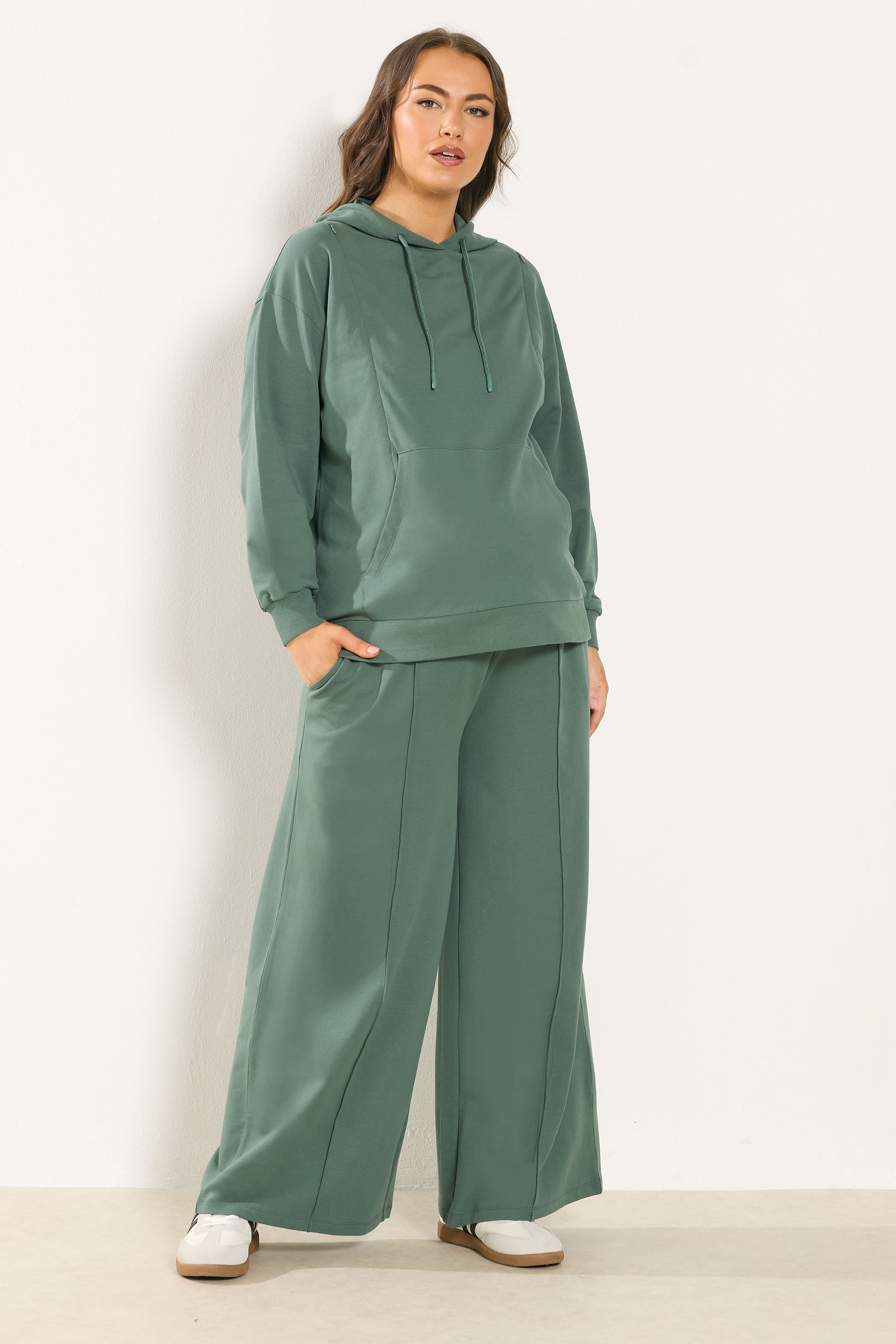 BUMP IT UP MATERNITY Plus Size Green Wide Leg Joggers | Yours Clothing 1