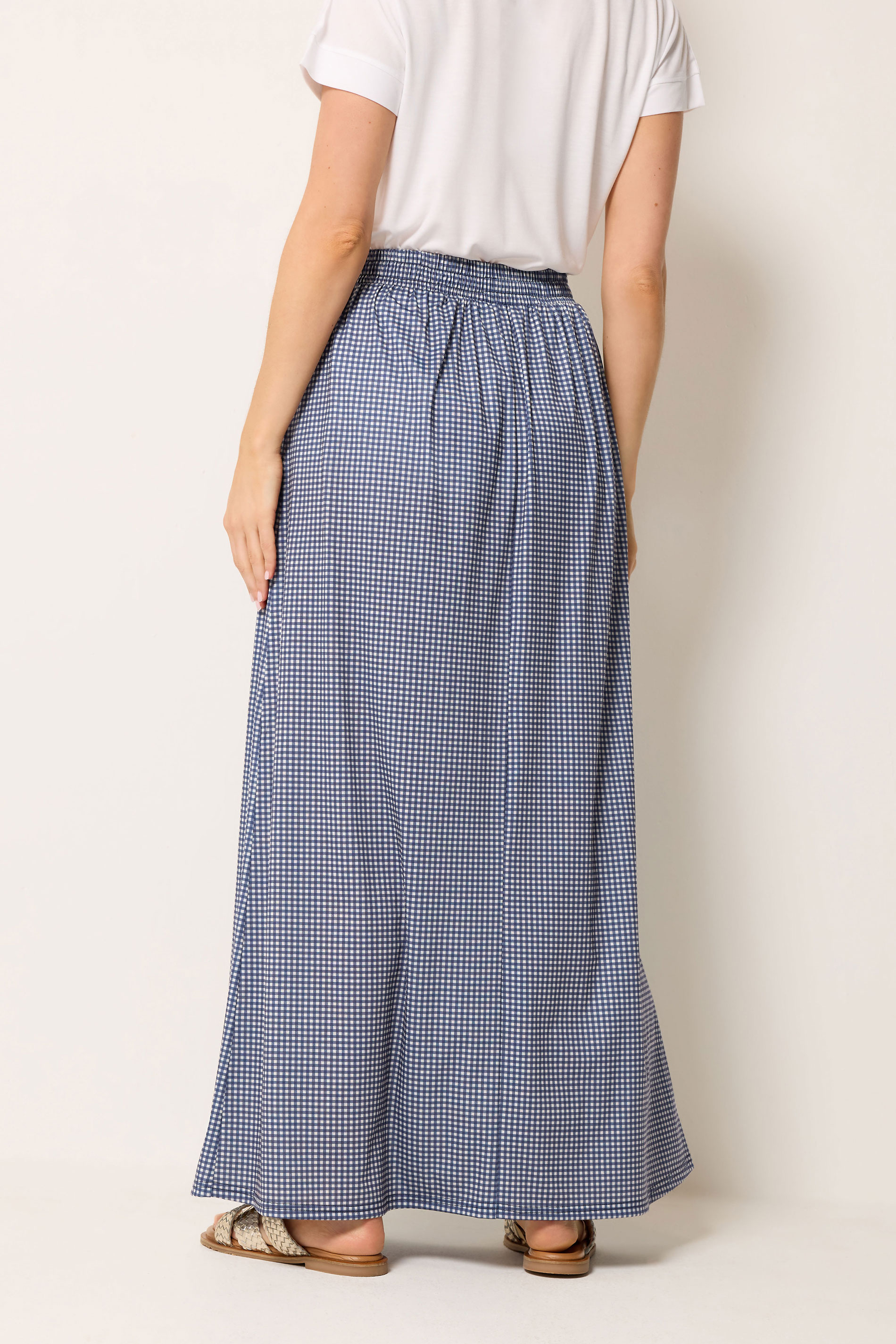 LTS Tall Women's Navy Blue Gingham Shirred Maxi Skirt | Long Tall Sally 2
