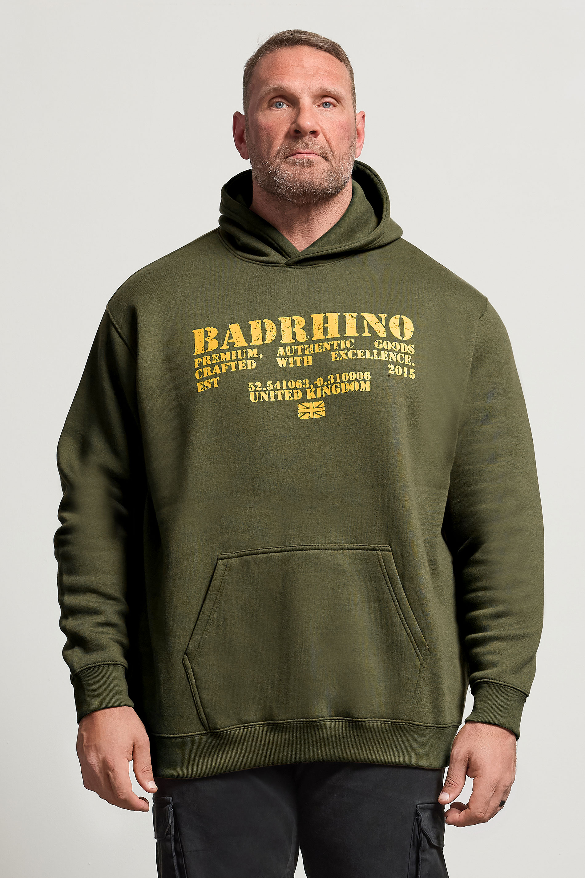 BadRhino Big & Tall Khaki Green Military Print Hoodie | BadRhino 1