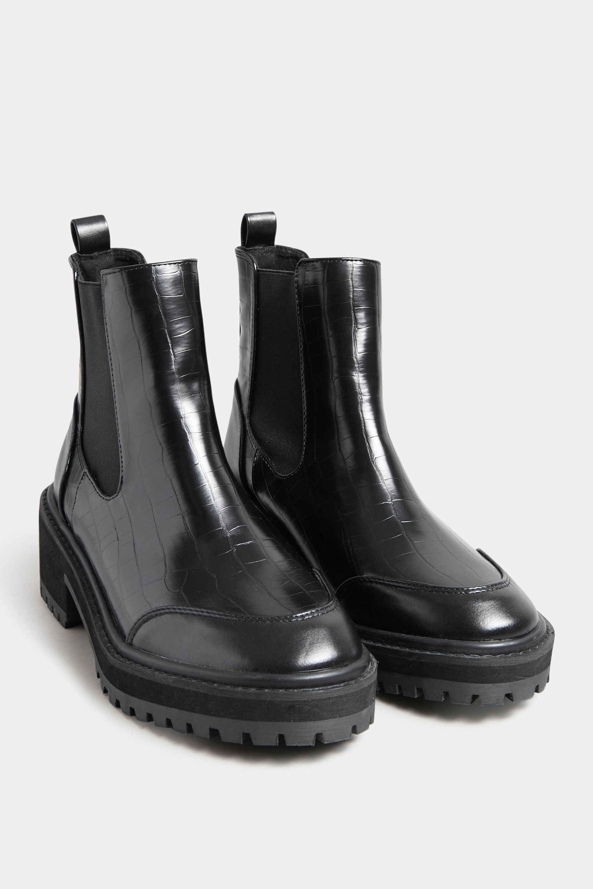 LTS Tall Black Chunky Chelsea Croc Heel Boot In Standard Fit | Long Tall Sally  1