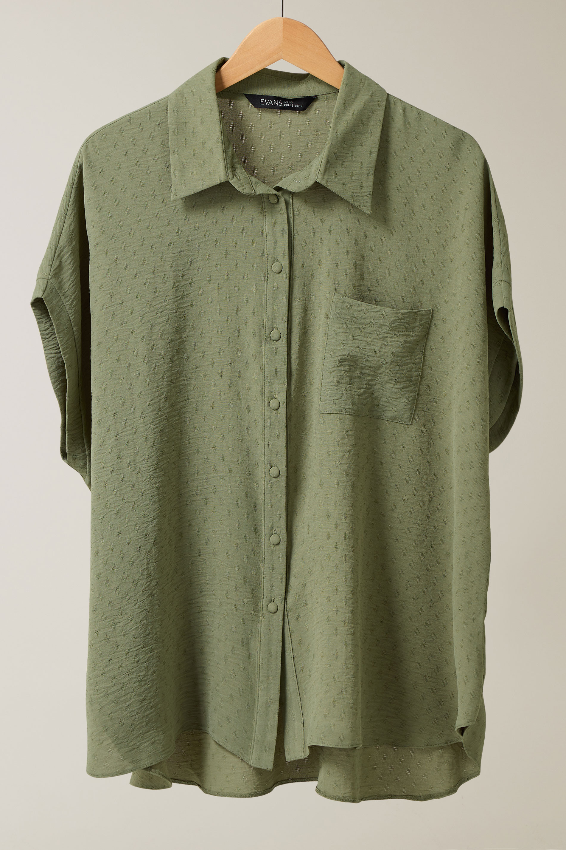 EVANS Plus Size Khaki Green Grown-On Sleeve Blouse | Evans 5