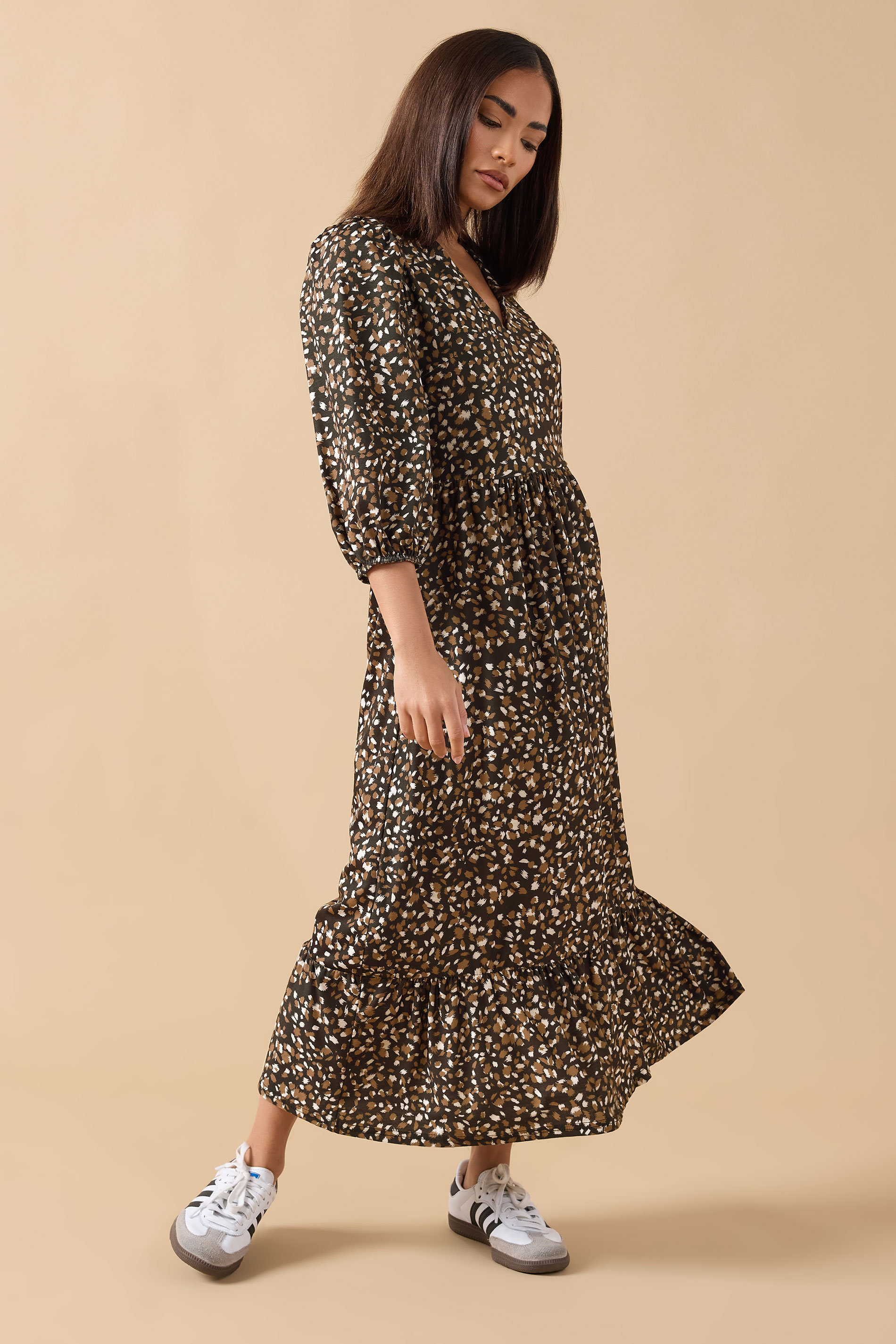 PixieGirl Petite Women's Brown Animal Collar Maxi Dress | PixieGirl 1