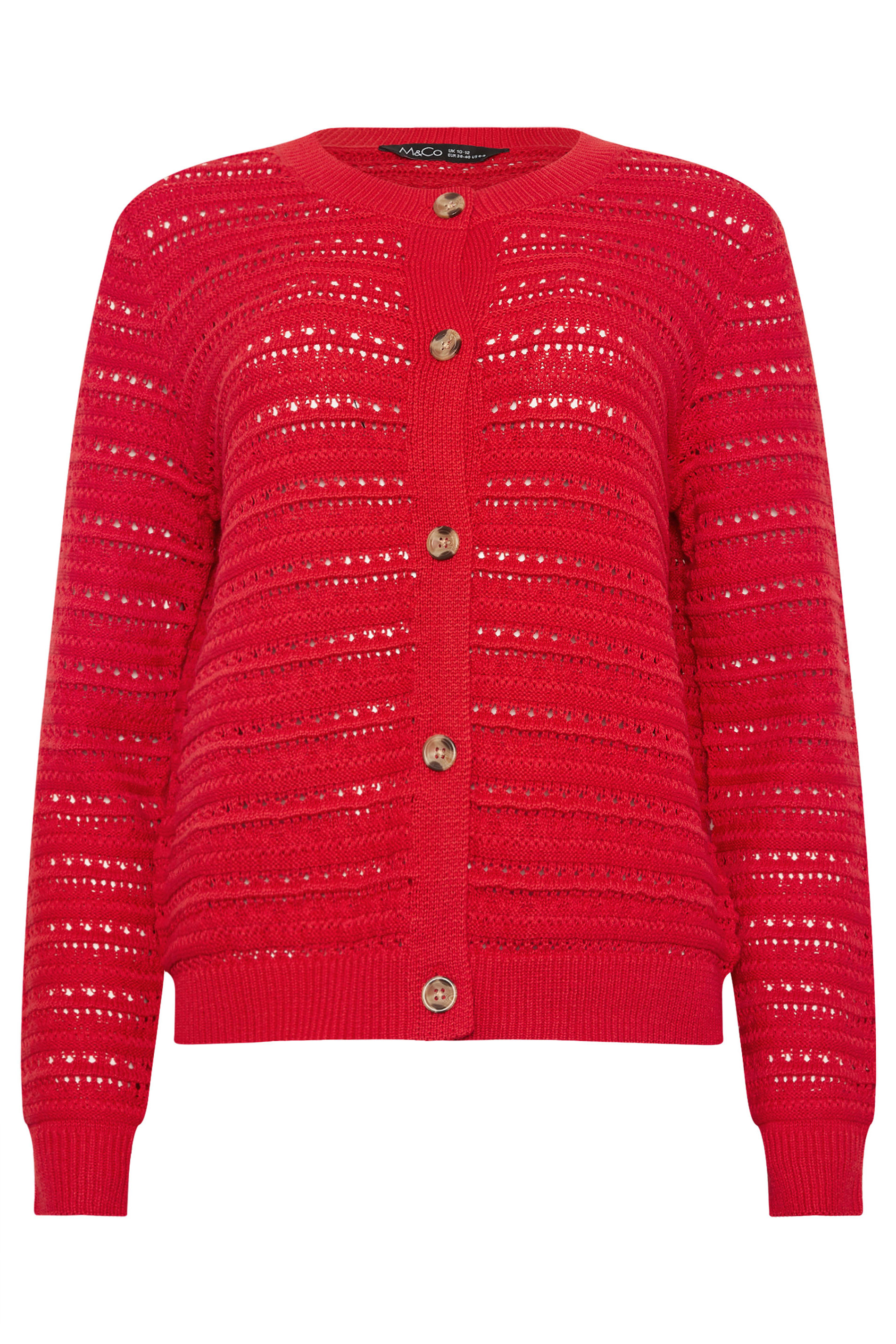 M&Co Red Crew Neck Crochet Cardigan | M&Co 5
