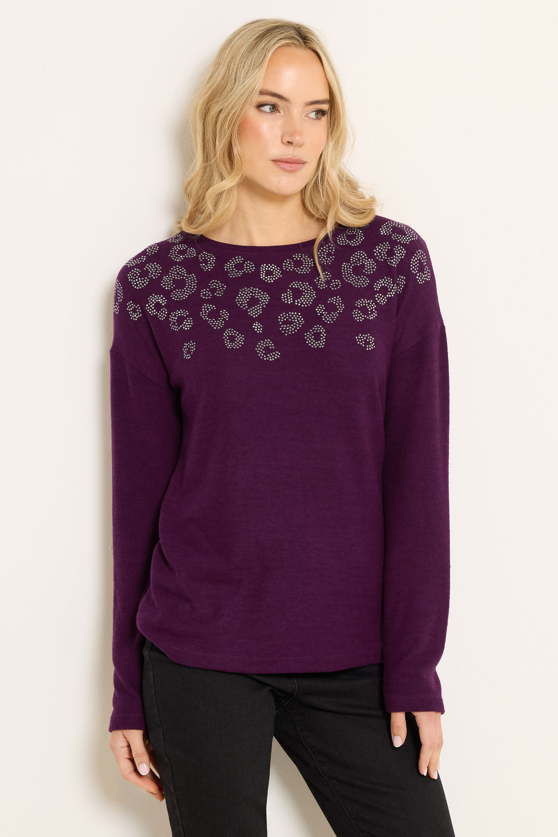 LTS Tall Purple Soft Touch Animal Embellished Jumper | Long Tall Sally 3