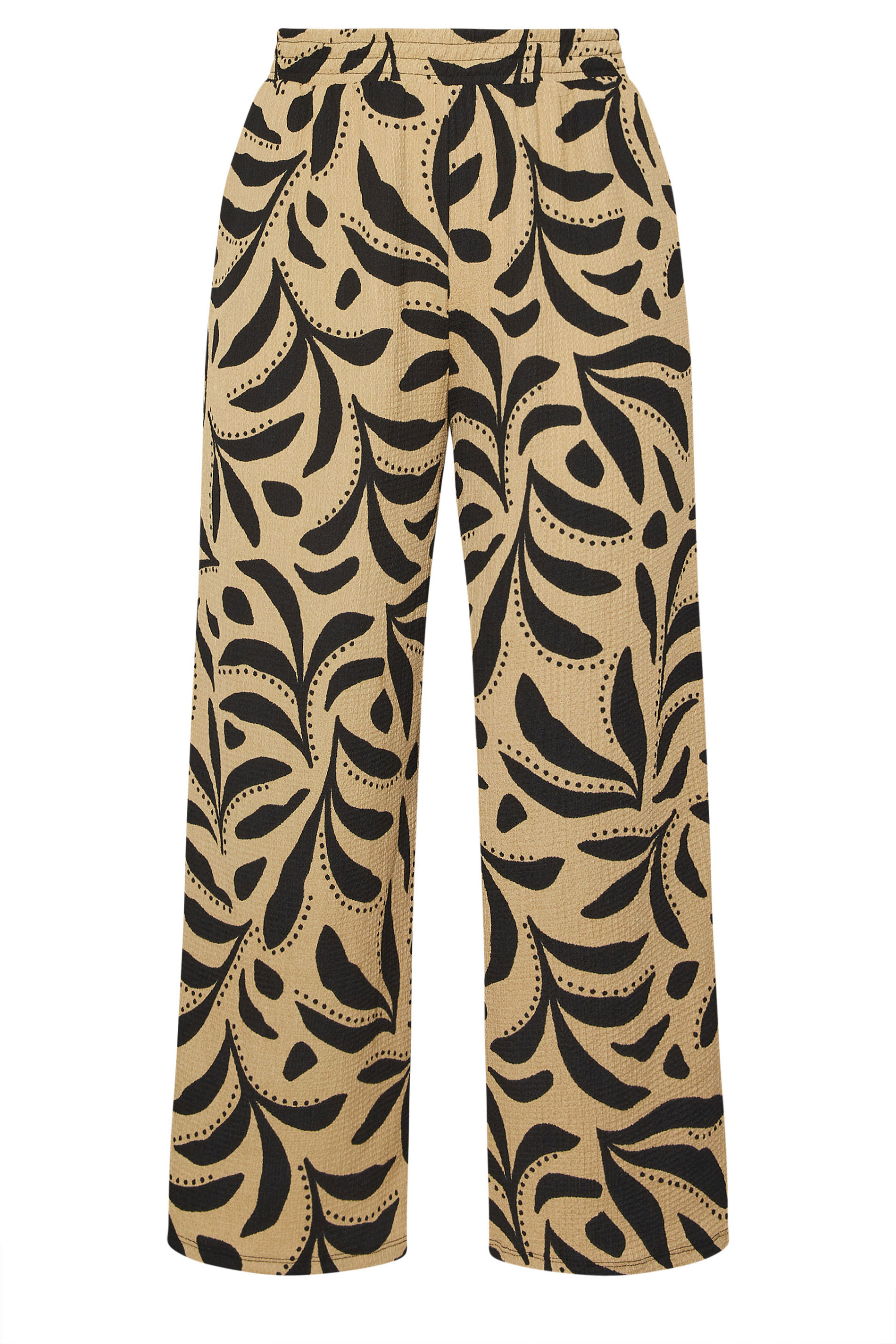 YOURS Plus Size Natural Brown Leaf Crinkle Wide Leg Trousers | Yours Clothing 5