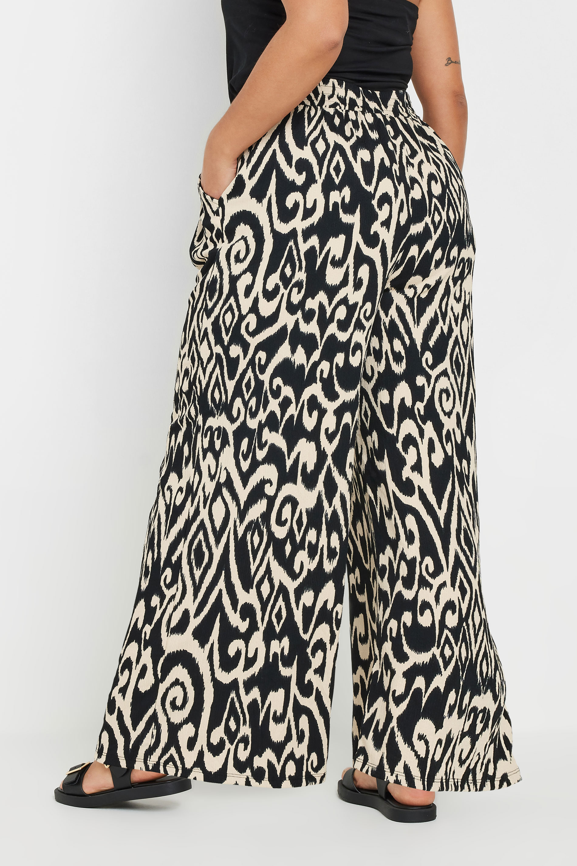 YOURS Plus Size Black Textured Abstract Print Wide Leg Trousers | Yours Clothing 2