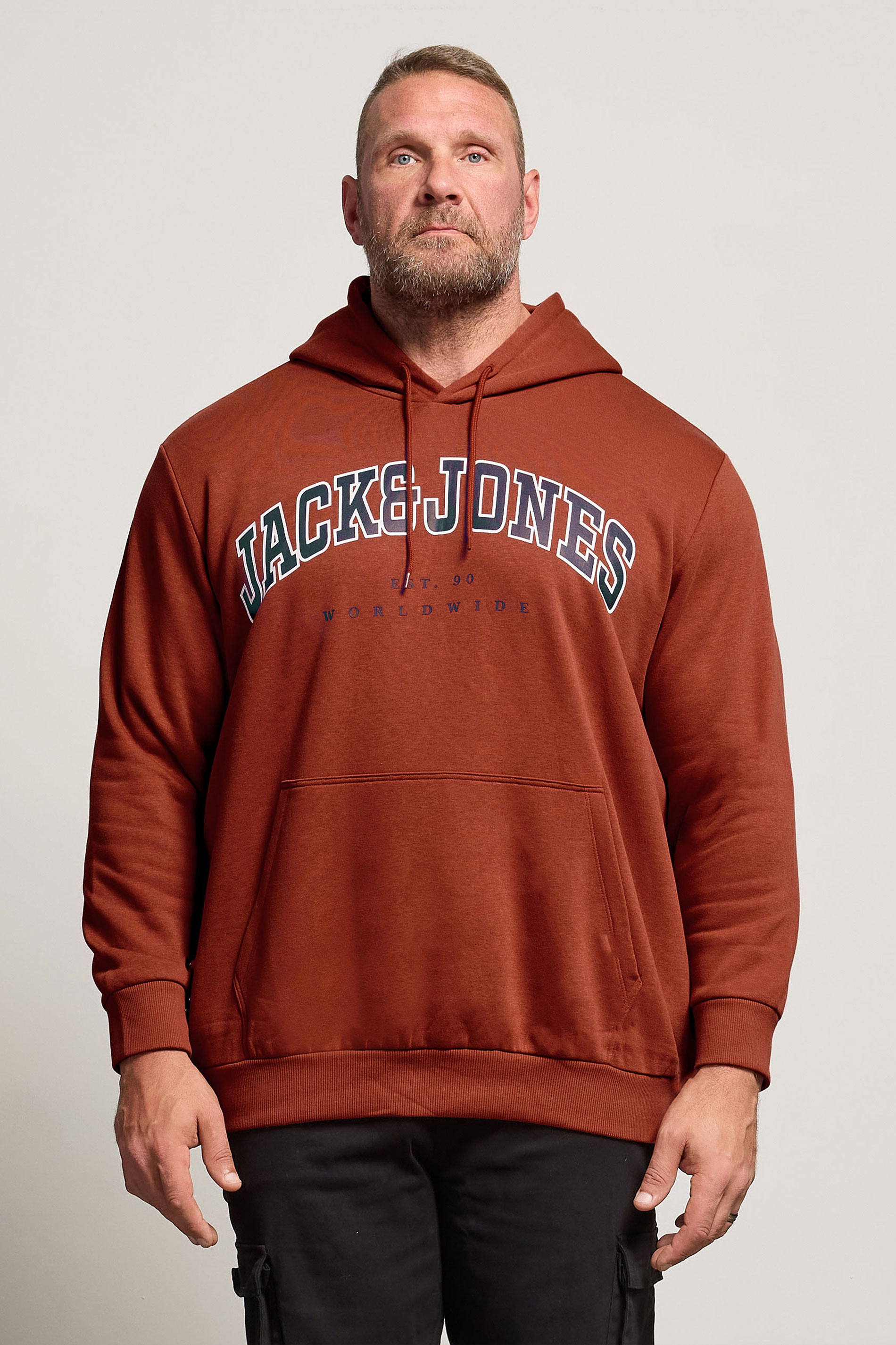 JACK & JONES Big & Tall Henna Red Varsity Hoodie | BadRhino 3
