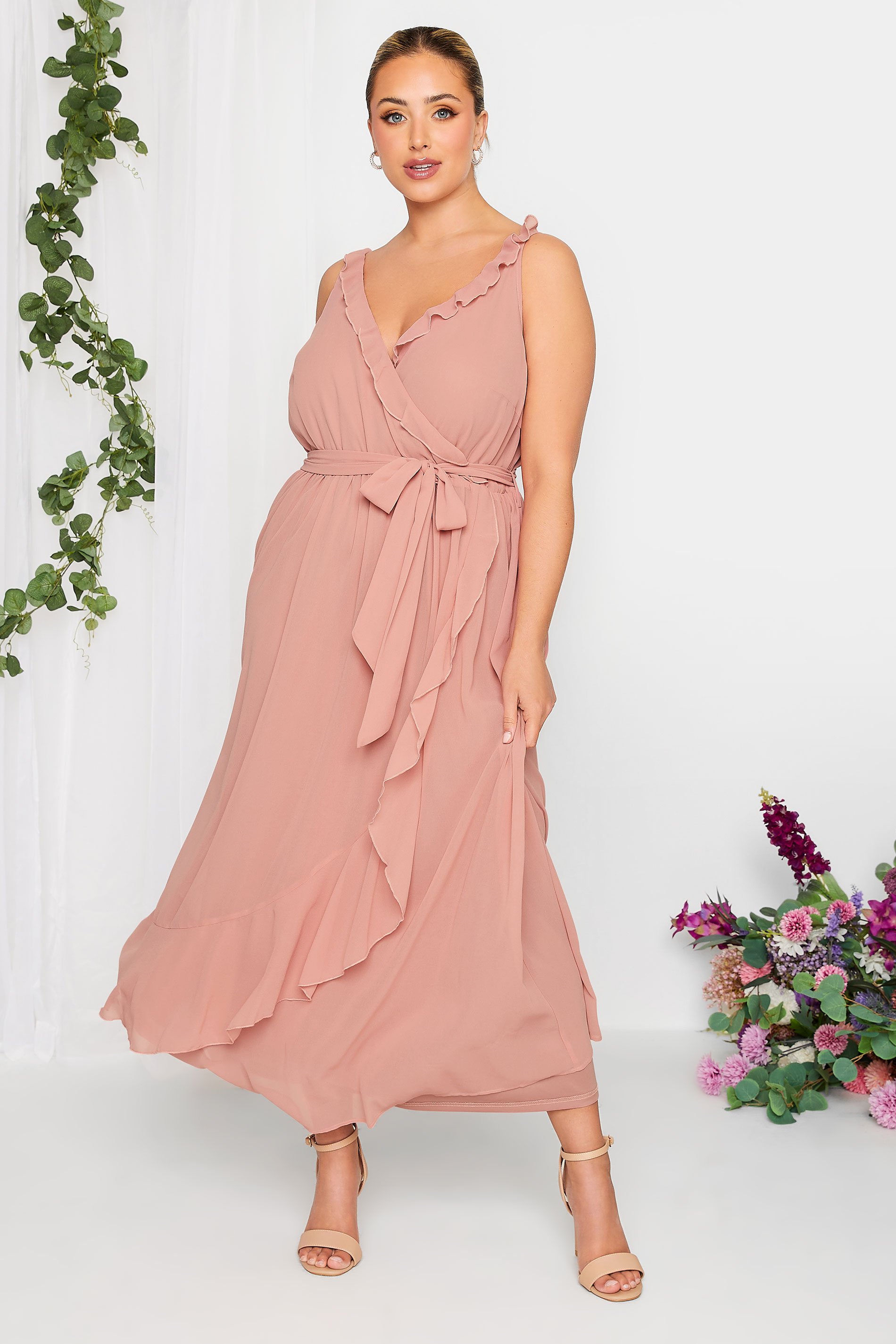 YOURS LONDON Plus Size Pink Ruffle Wrap Dress | Yours Clothing 1