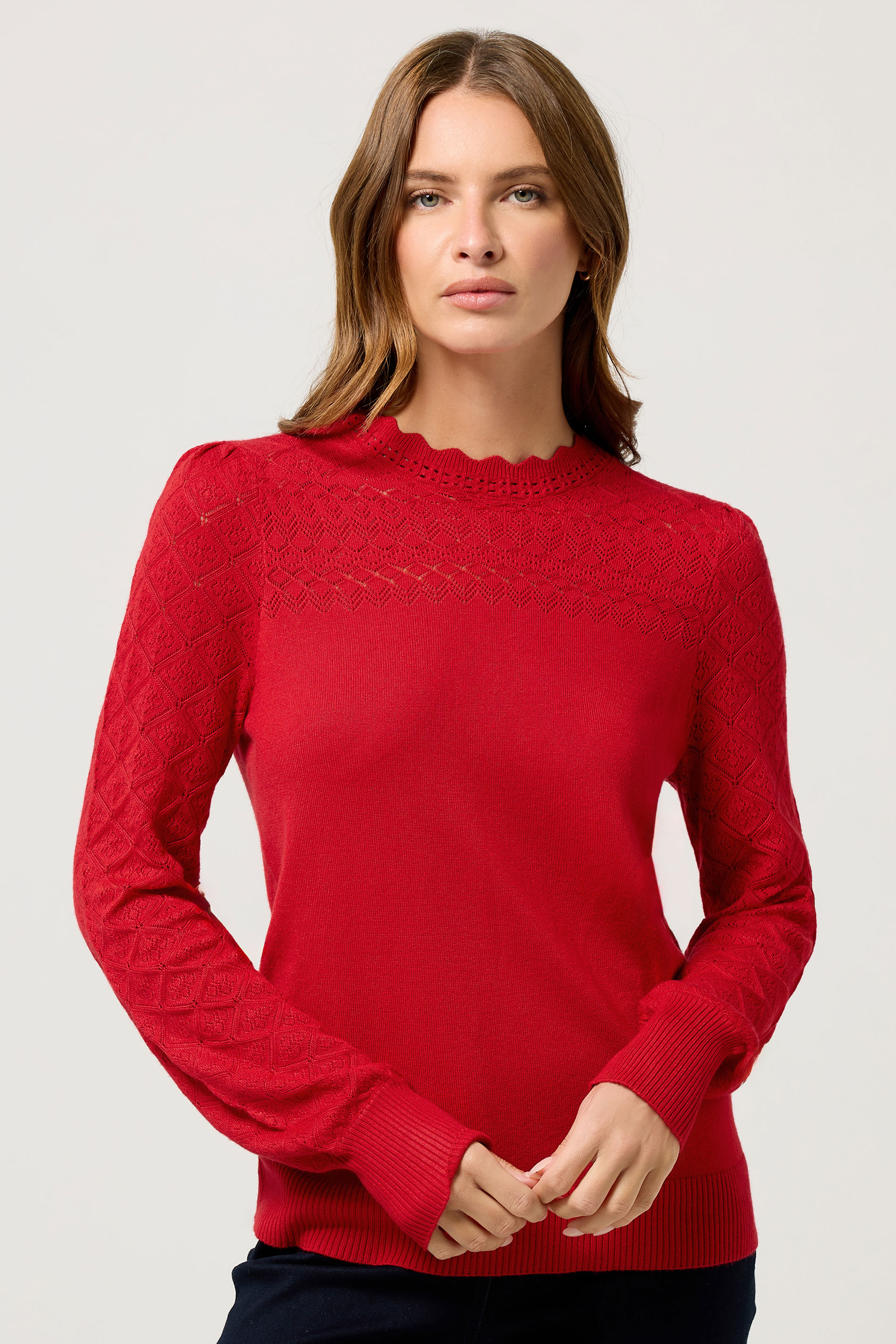 M&Co Red Pointelle Sleeve Jumper | M&Co 2