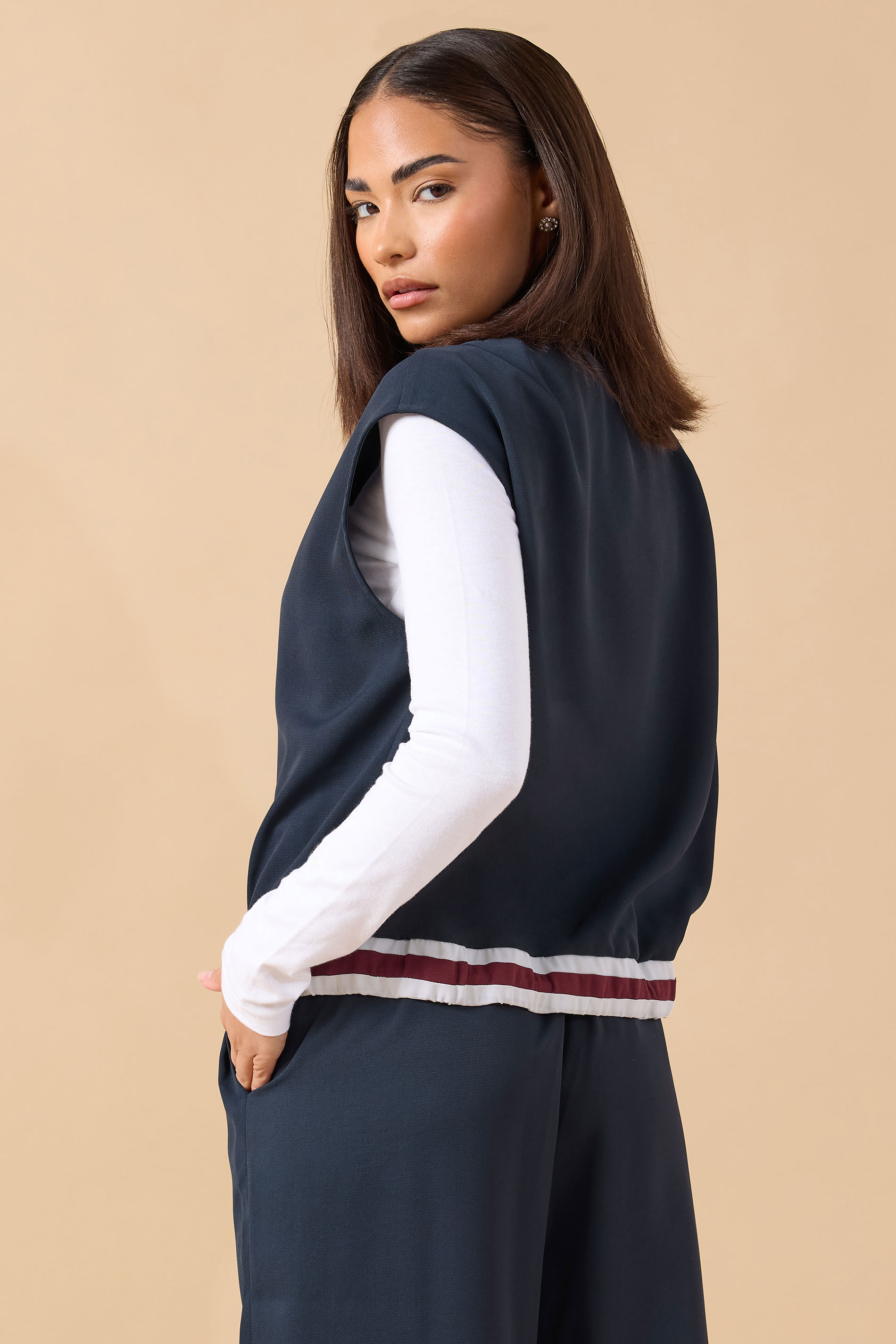 PixieGirl Petite Women's Navy Blue Contrast Sleeveless Jacket Top | PixieGirl 2