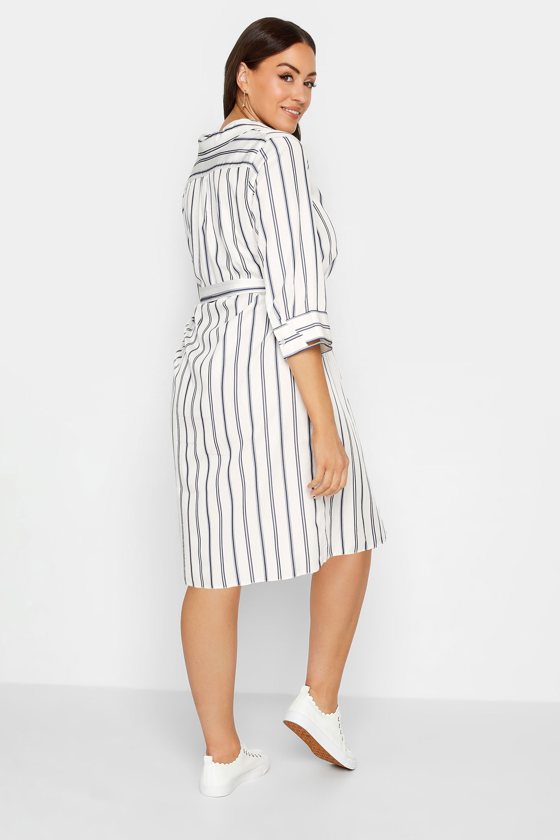 M&Co White & Navy Blue Stripe Print Tie Waist Tunic Shirt Dress | M&Co 3