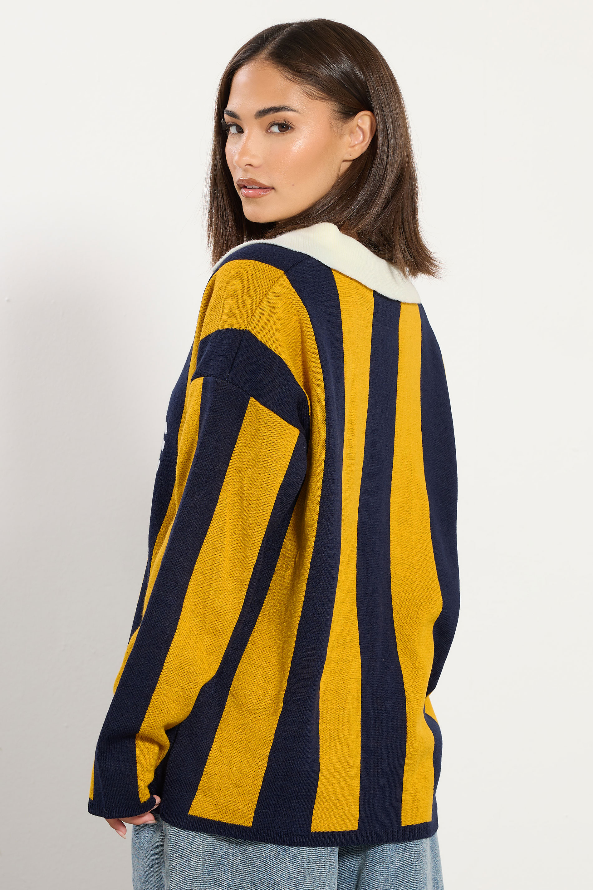 PixieGirl Petite Women's Blue 'Seville' Knitted Stripe Collar Jumper | PixieGirl 2