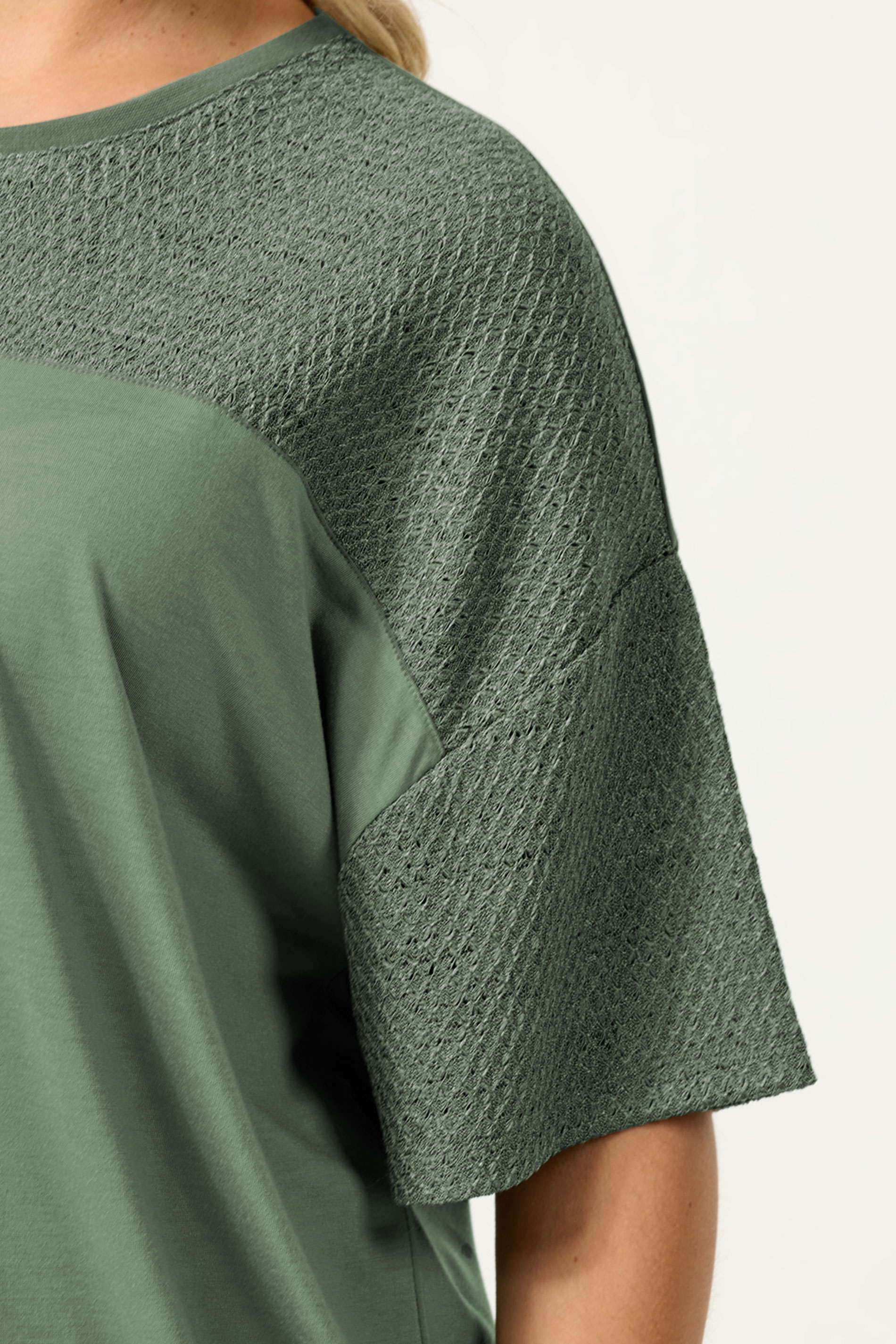 YOURS Plus Size Khaki Green Woven Panel Oversized T-Shirt | Yours Clothing 4