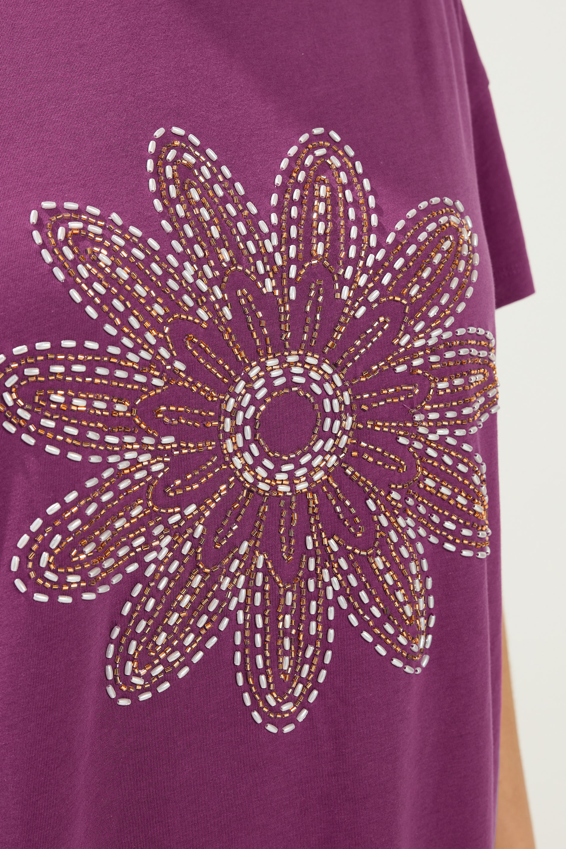 YOURS Plus Size Purple Beaded Daisy T-Shirt | Yours Clothing 4
