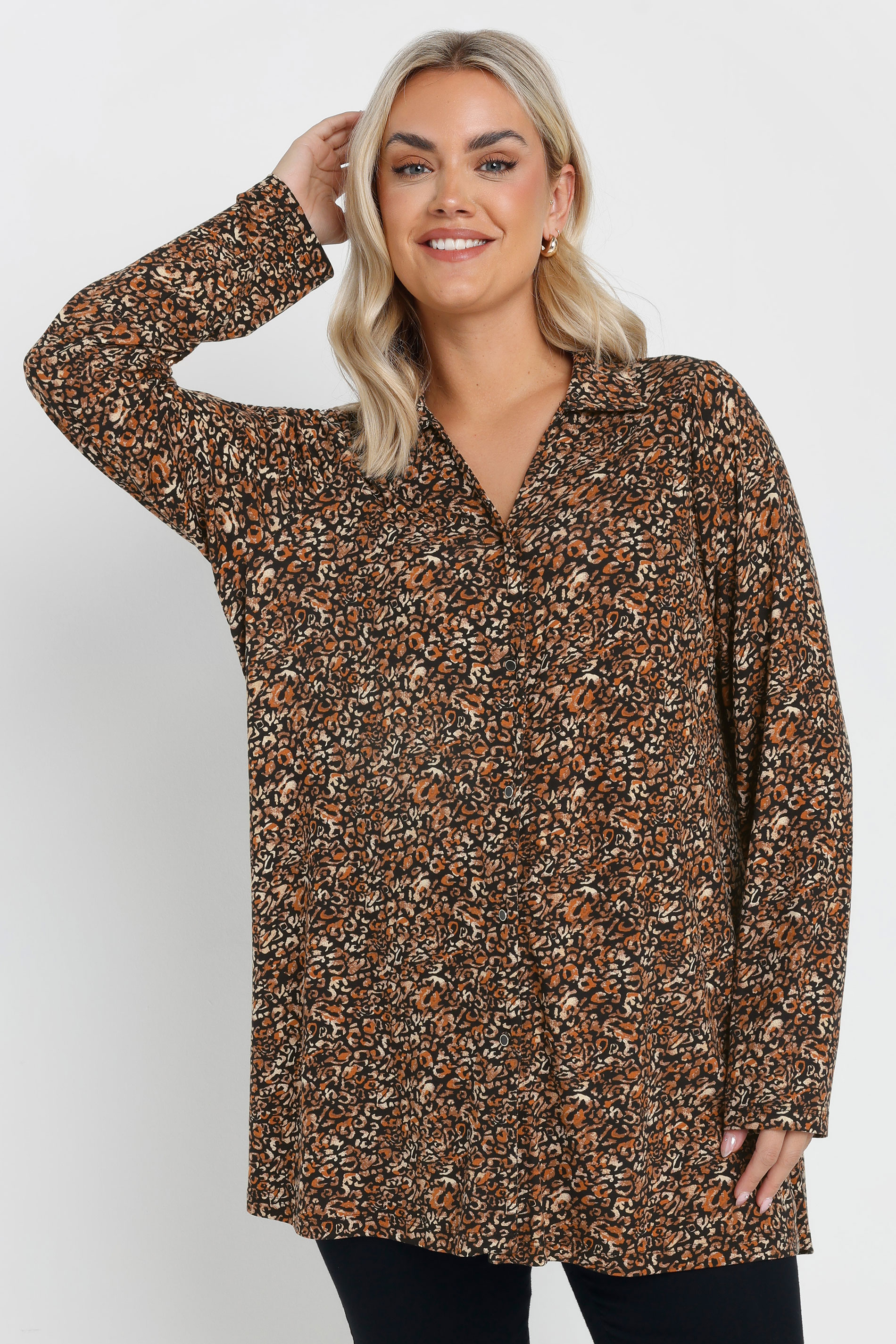 YOURS Plus Size Brown Jersey Leopard Print Shirt | Yours Clothing 3