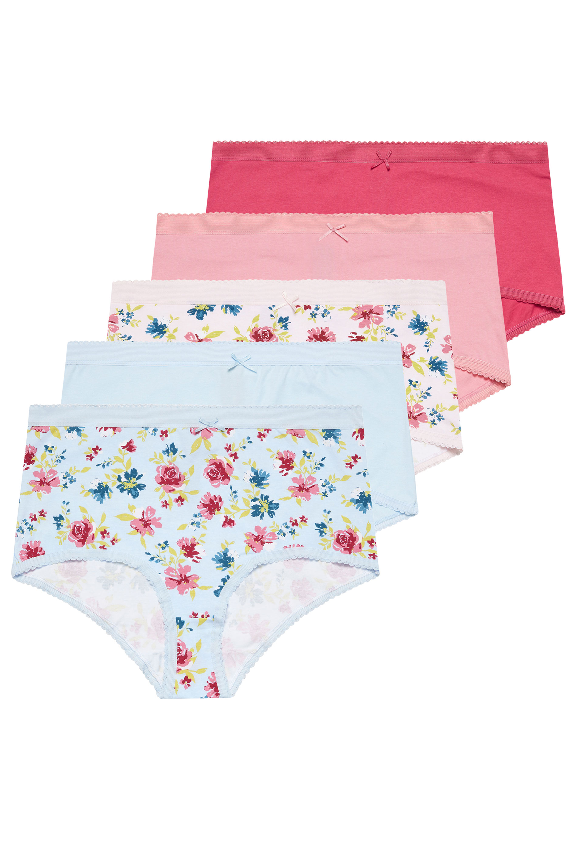 YOURS 5 PACK Plus Size Blue & Pink Floral Full Briefs | Yours Clothing 3