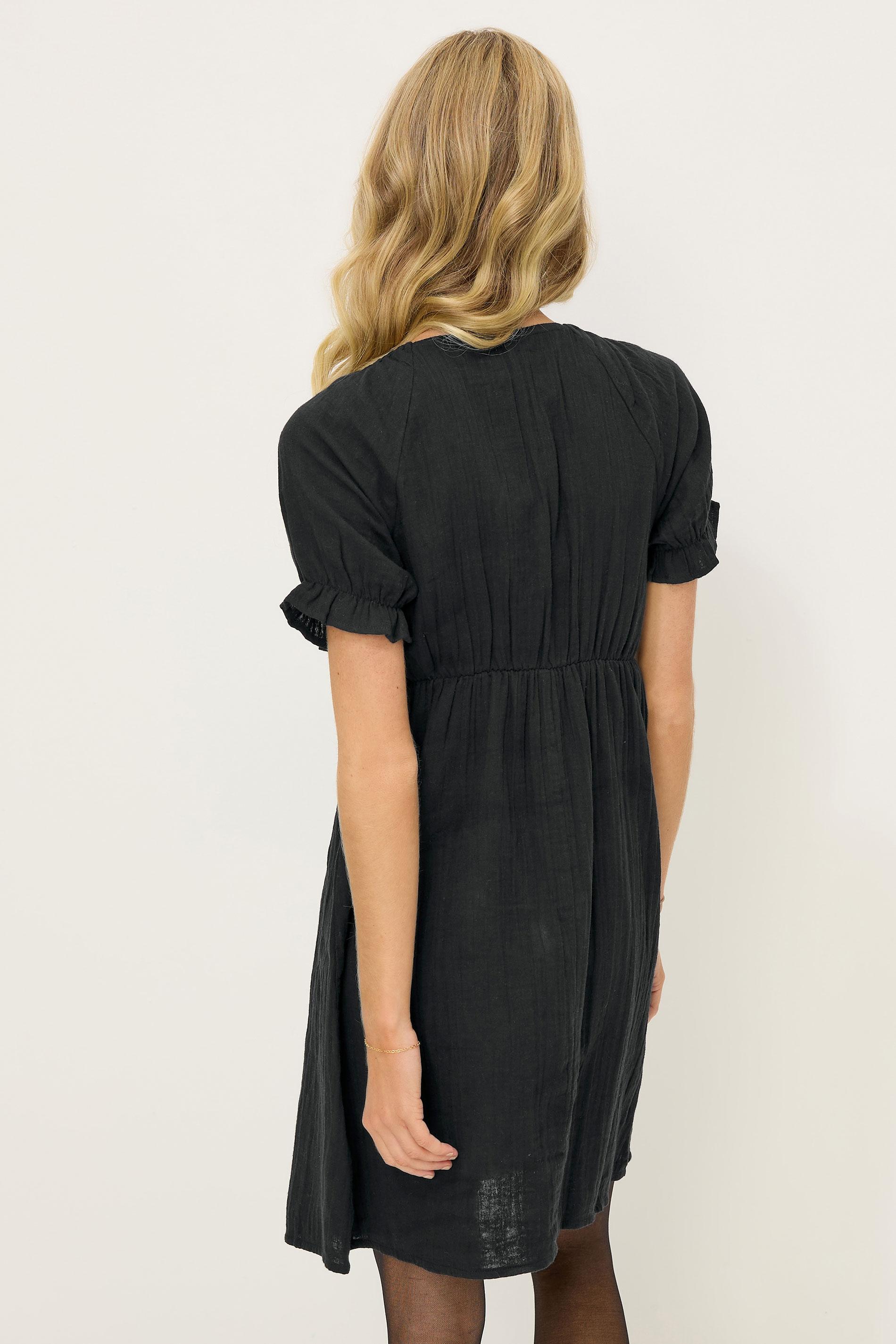 PixieGirl Petite Women's Black Tie Front Cotton Mini Dress | PixieGirl 2