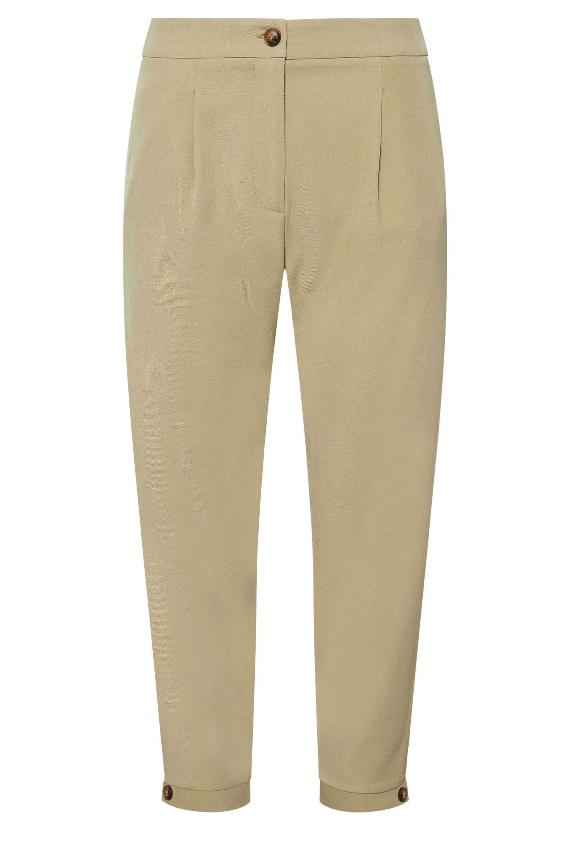 PixieGirl Petite Women's Stone Brown Tailored Barrel Button Trousers | PixieGirl 5