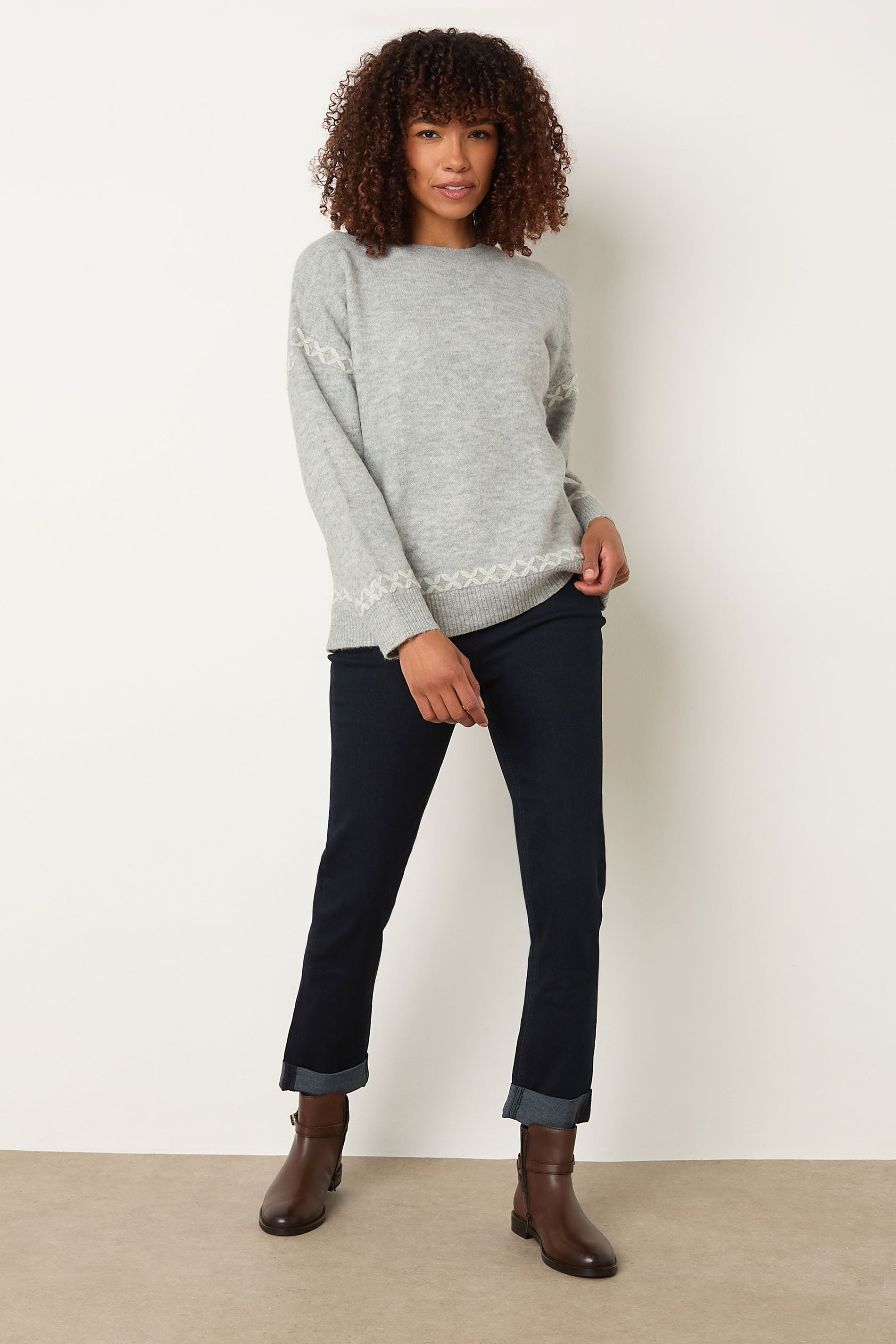 M&Co Grey Contrast Blanket Stitch Jumper | M&Co 2