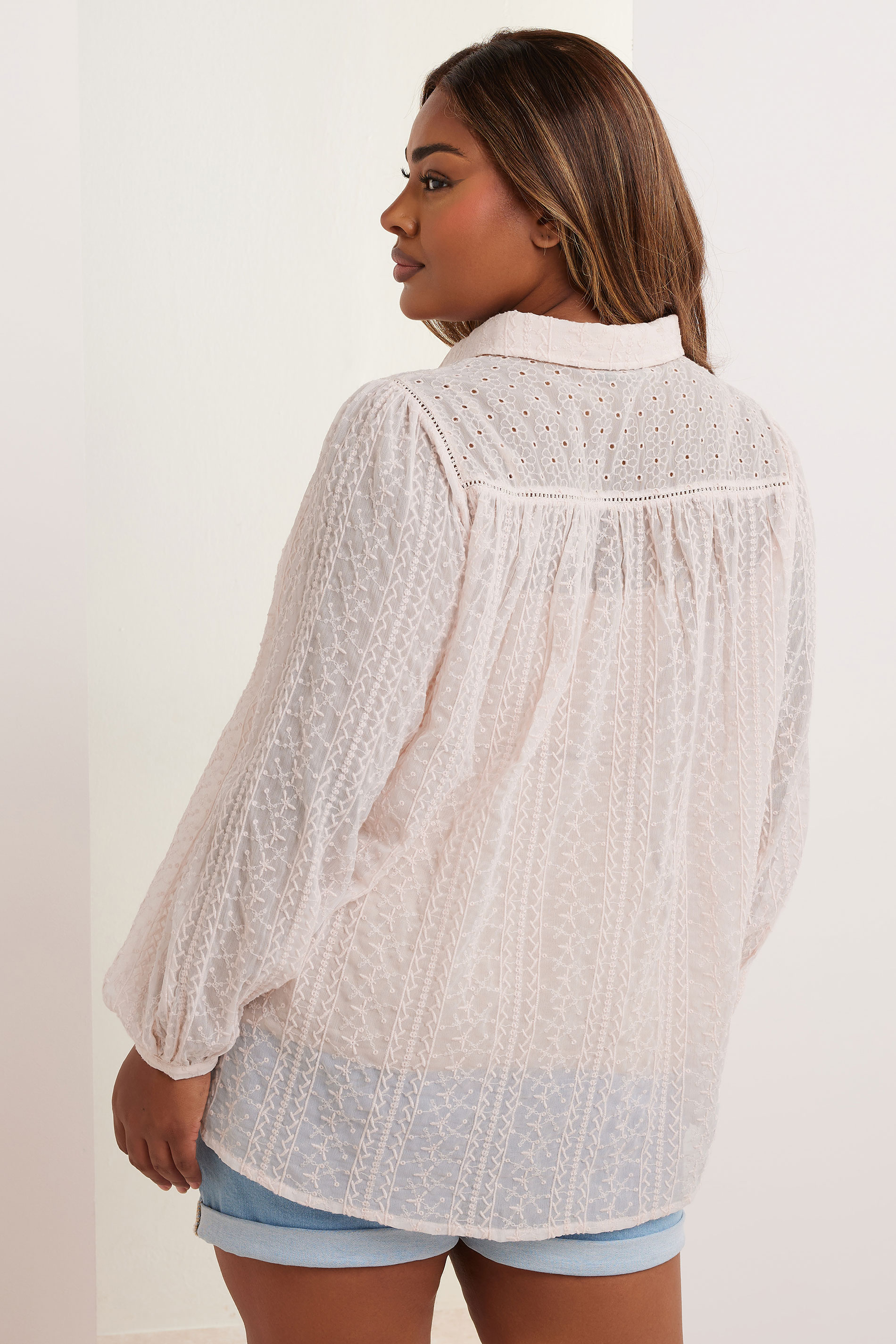 YOURS Plus Size Light Pink Sheer Embroidered Blouse | Yours Clothing 2