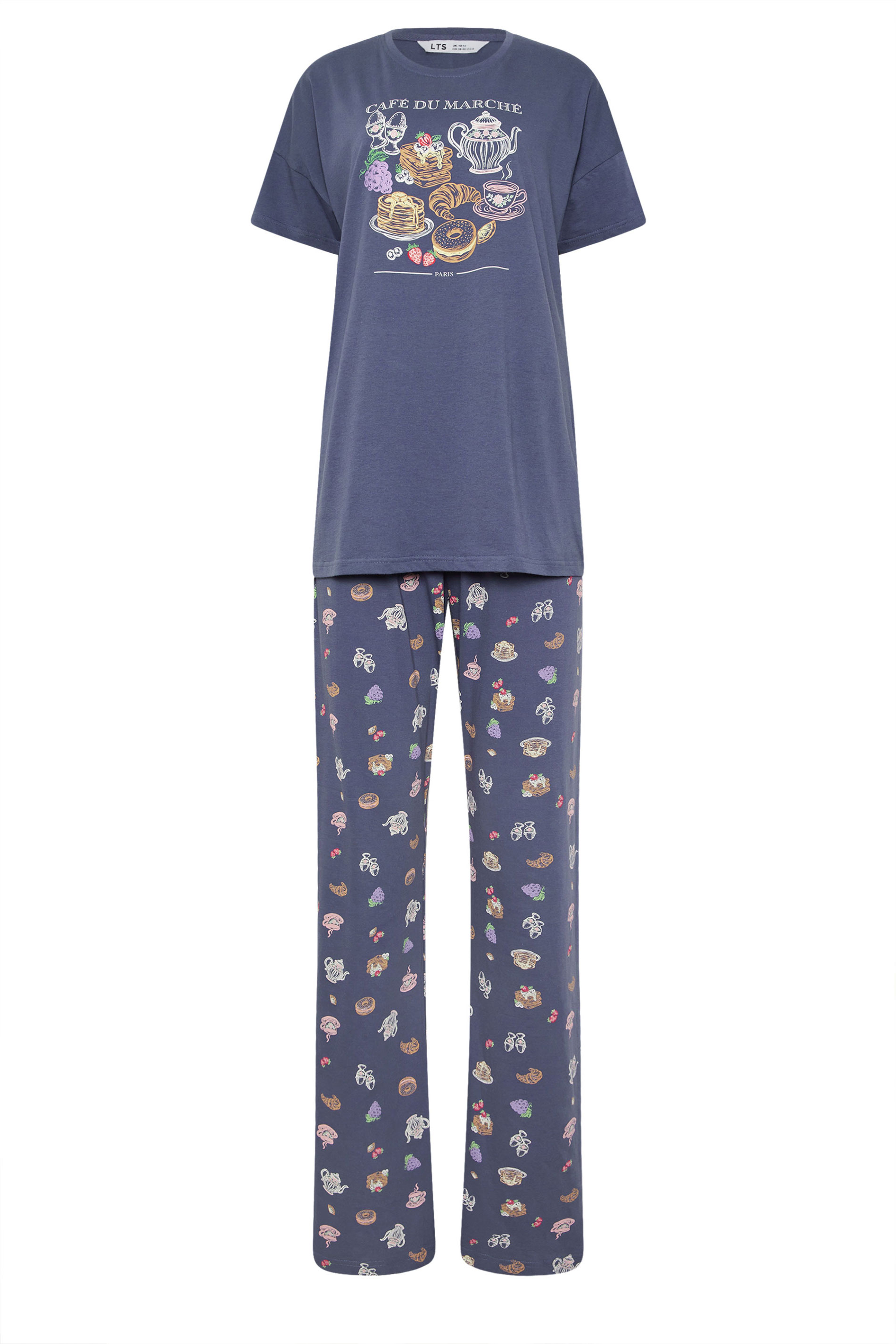 LTS Tall Women's Charcoal Grey Breakfast Graphic Cotton Pyjama Set | Long Tall Sally 5