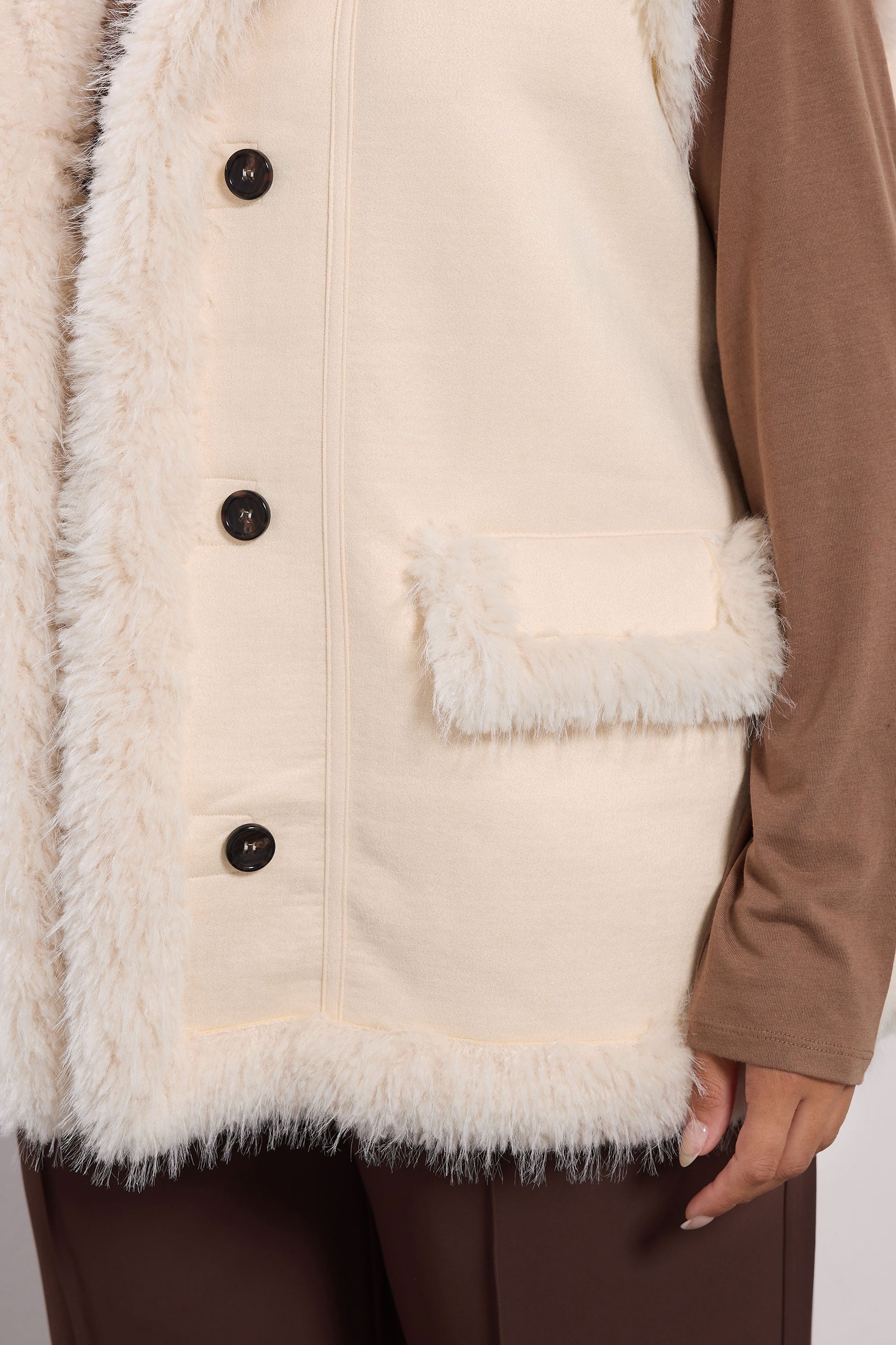 YOURS Plus Size Ivory White Shaggy Faux Fur Gilet | Yours Clothing 5
