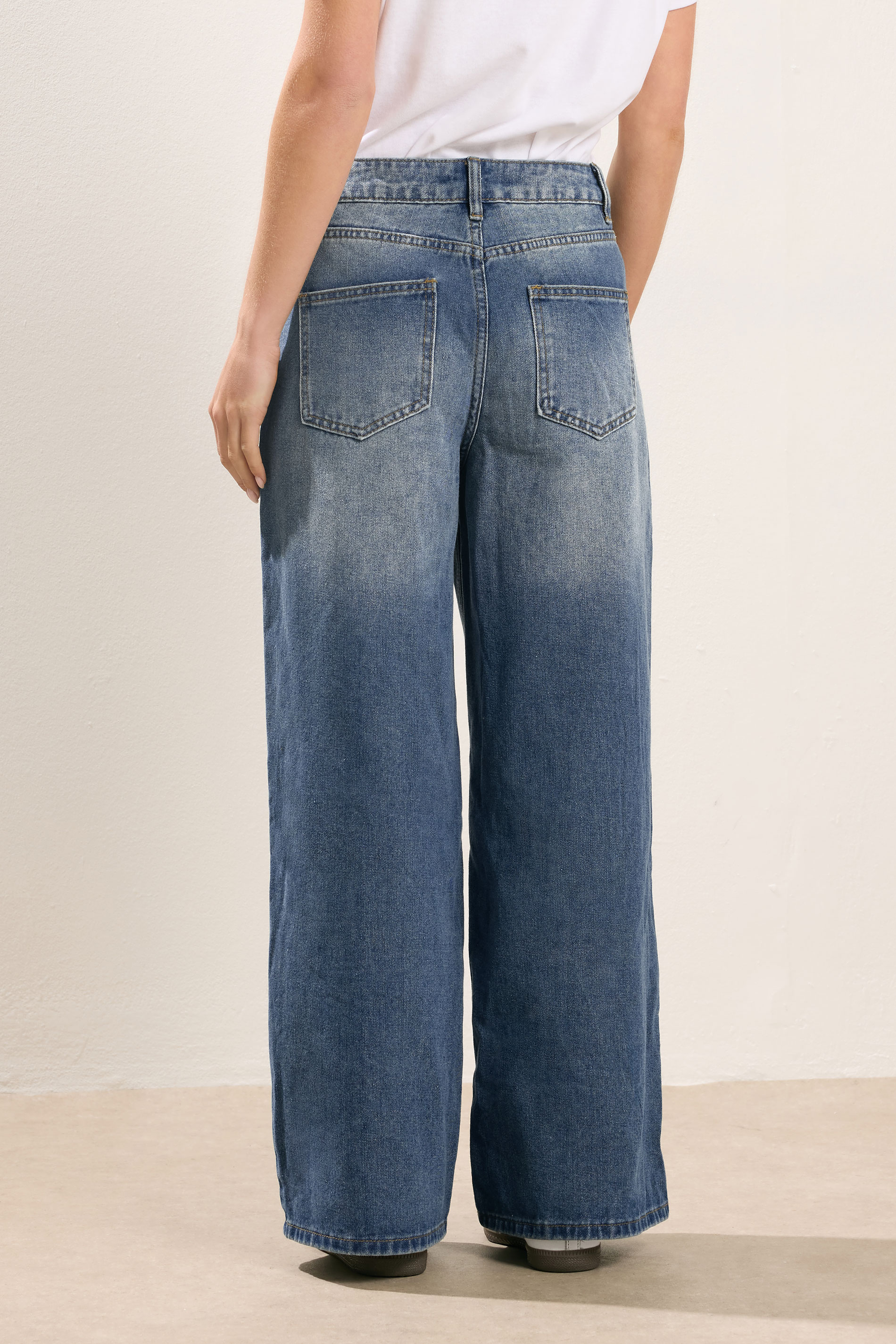 PixieGirl Petite Women's Mid Blue Button Front Wide Leg Jeans | PixieGirl 4