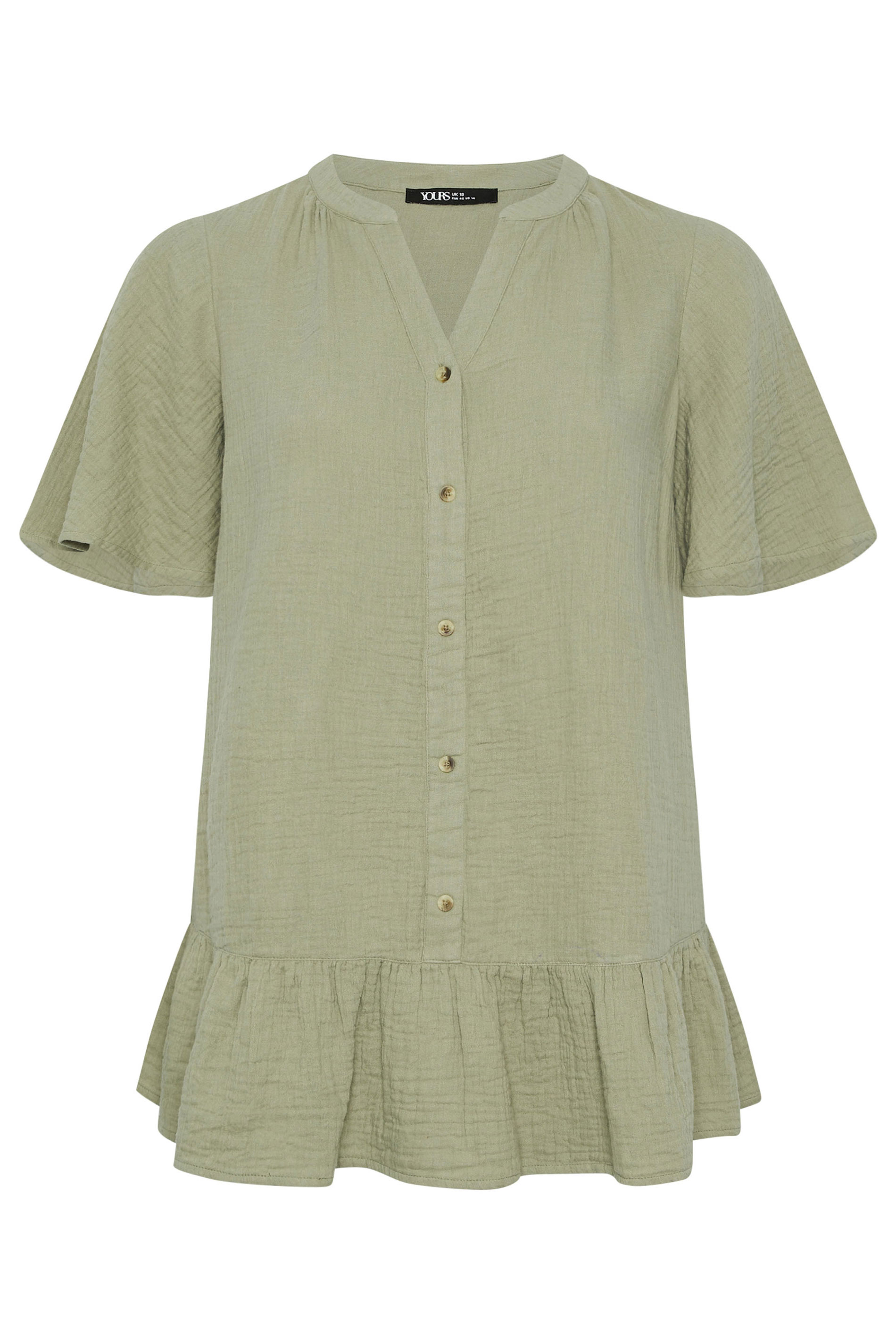 YOURS Plus Size Sage Green Cheesecloth Button Through Top | Yours Clothing 5