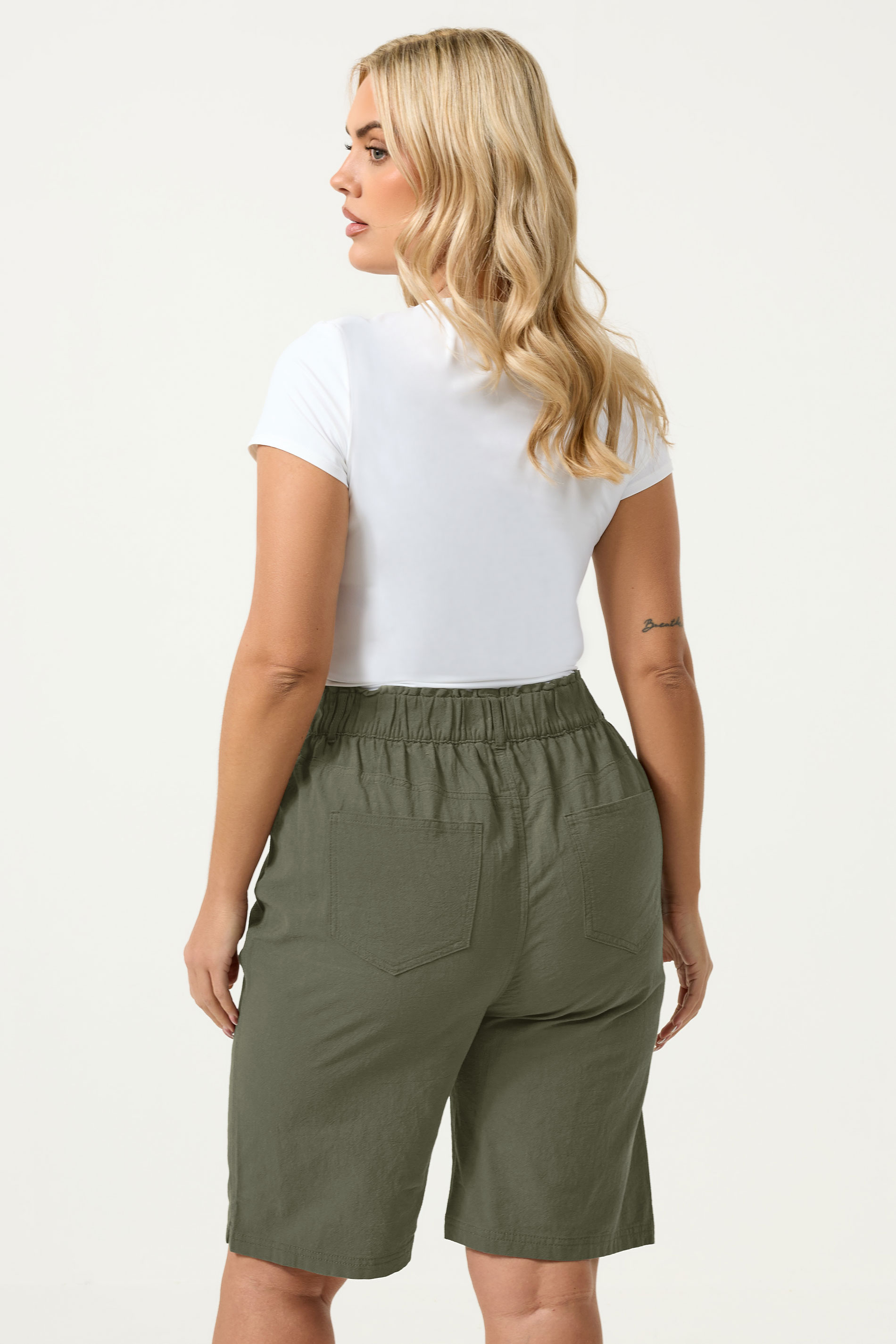 YOURS Plus Size Khaki Green Cool Cotton Shorts | Yours Clothing 2
