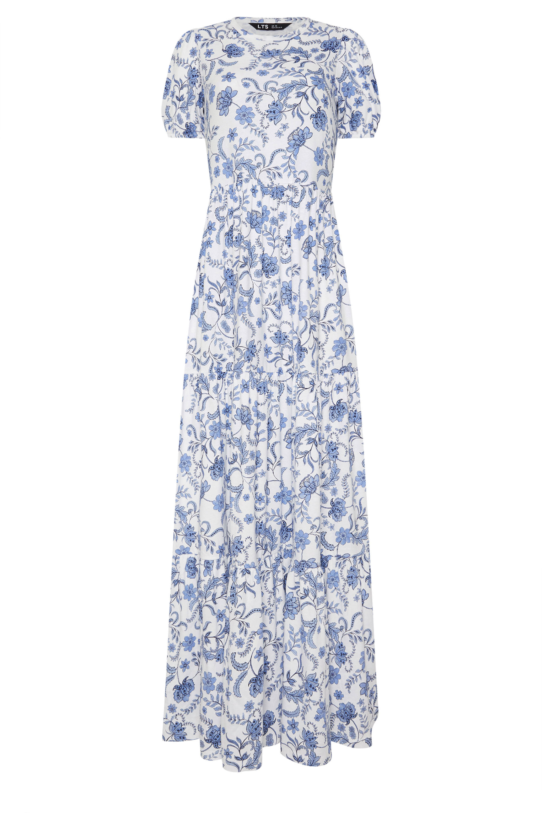 LTS Tall Women's White & Blue Floral Tiered Cotton Maxi Dress | Long Tall Sally 5
