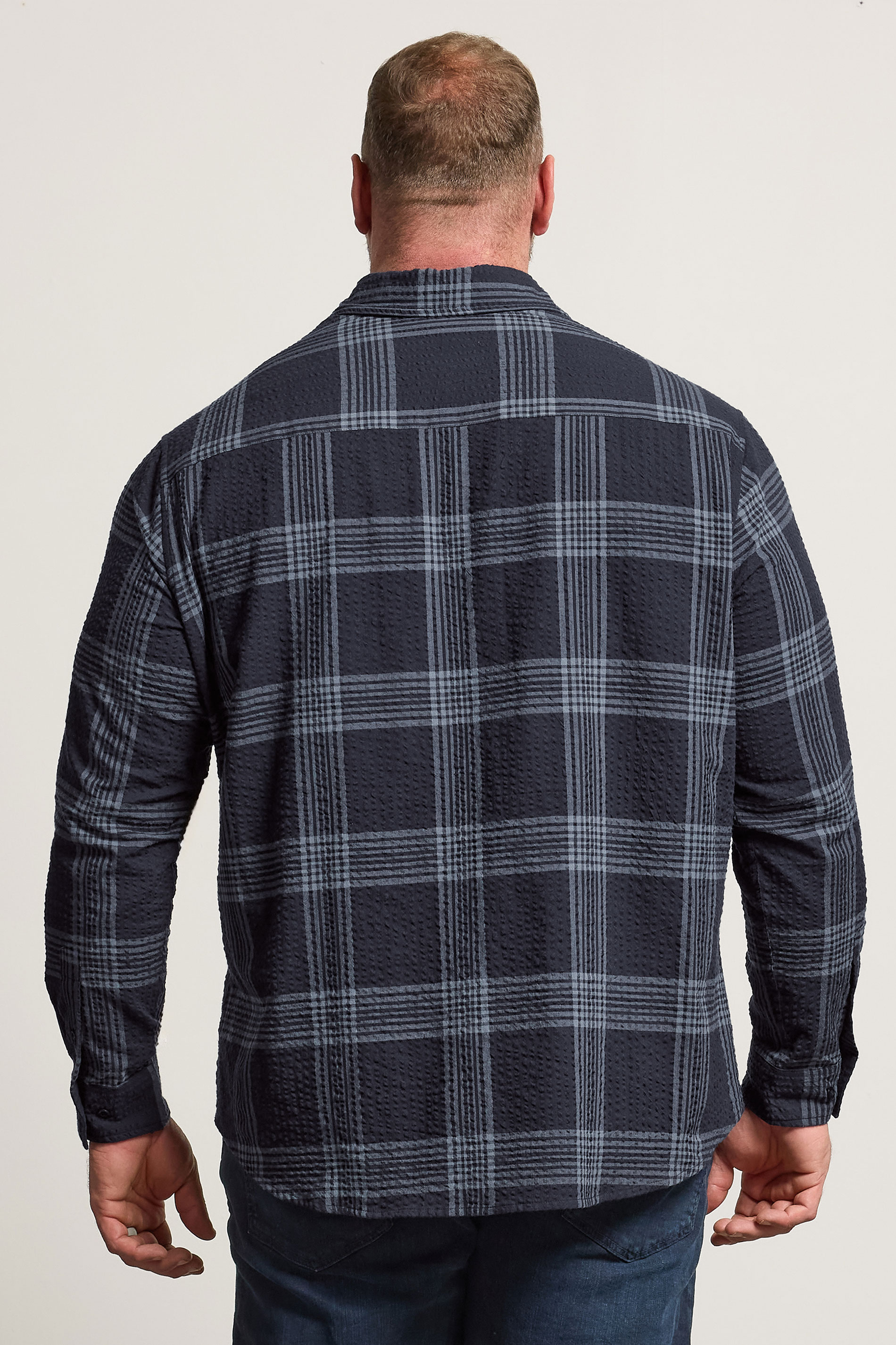 BadRhino Big & Tall Navy Blue Textured Checked Shirt | BadRhino 2