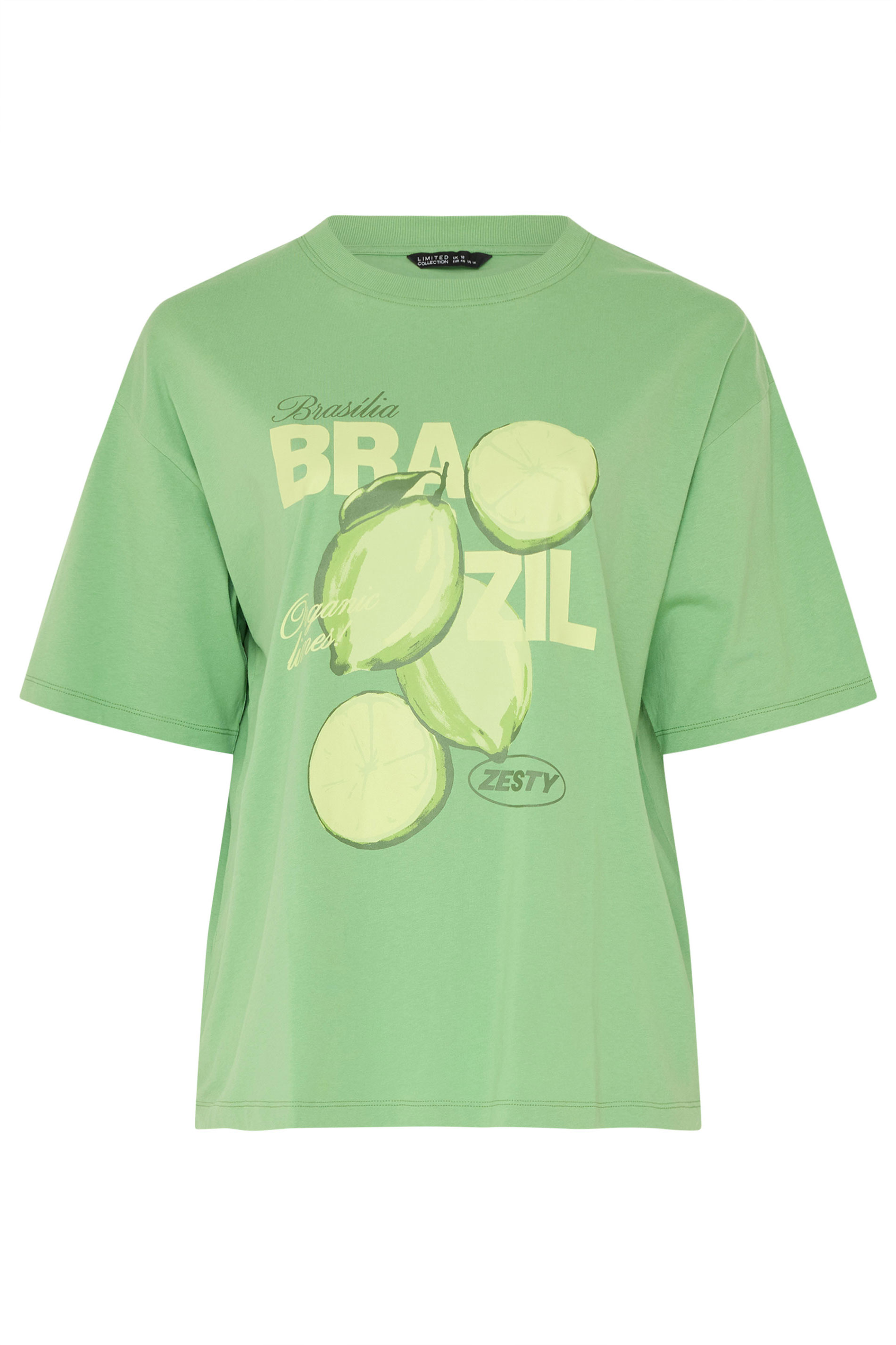 LIMITED COLLECTION Plus Size Green 'Brazil' Lime Longline T-Shirt | Yours Clothing 6