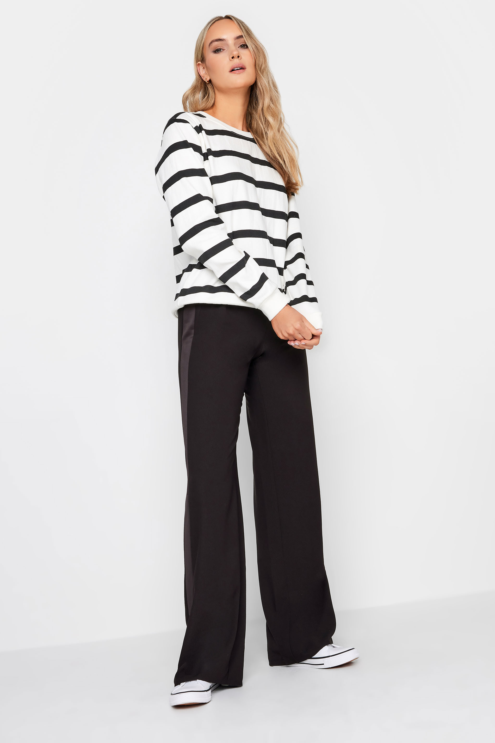 LTS Tall Black Wide Leg Tuxedo Trousers | Long Tall Sally  1