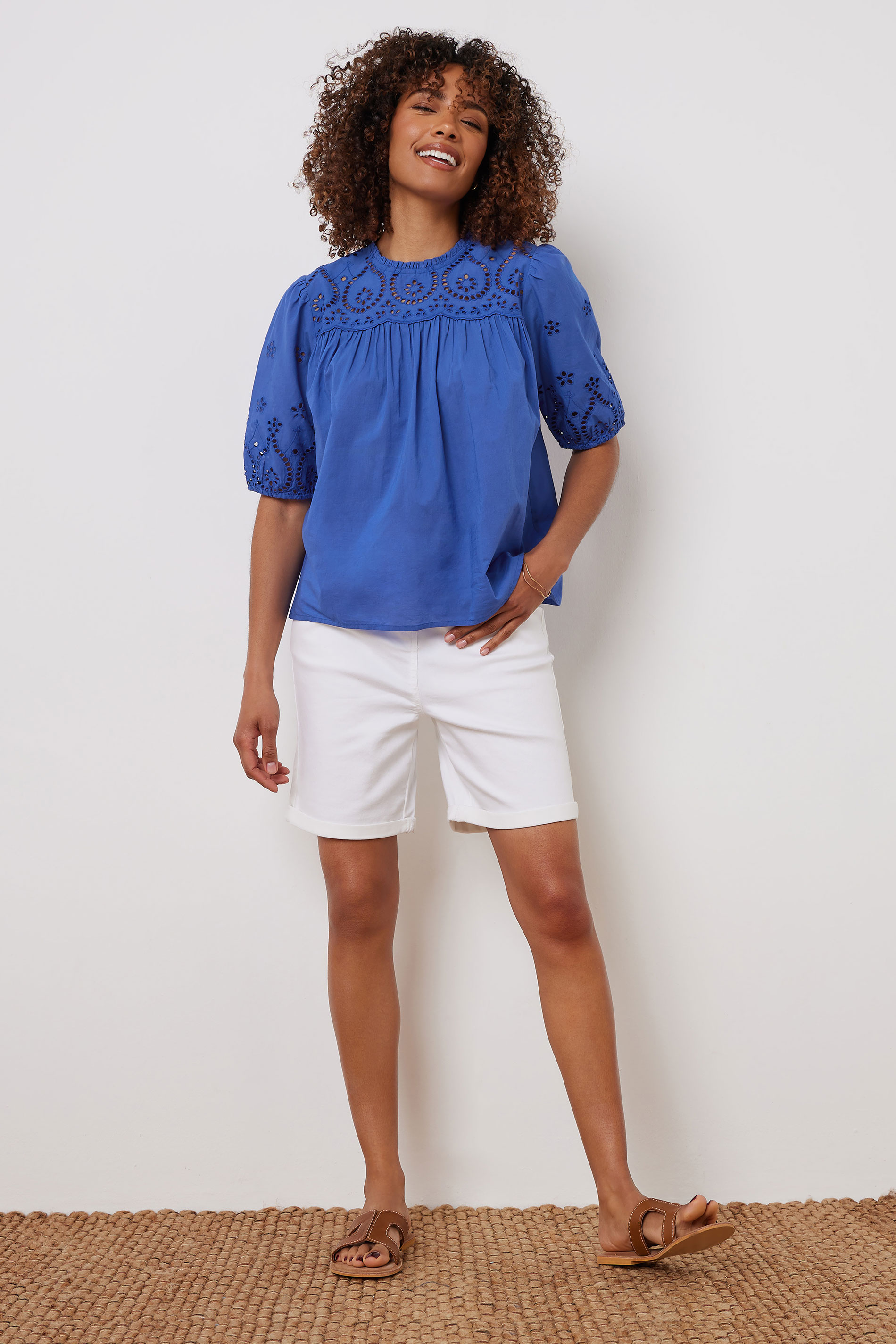 M&Co Cobalt Blue Cotton Broderie Panel Blouse | M&Co 2