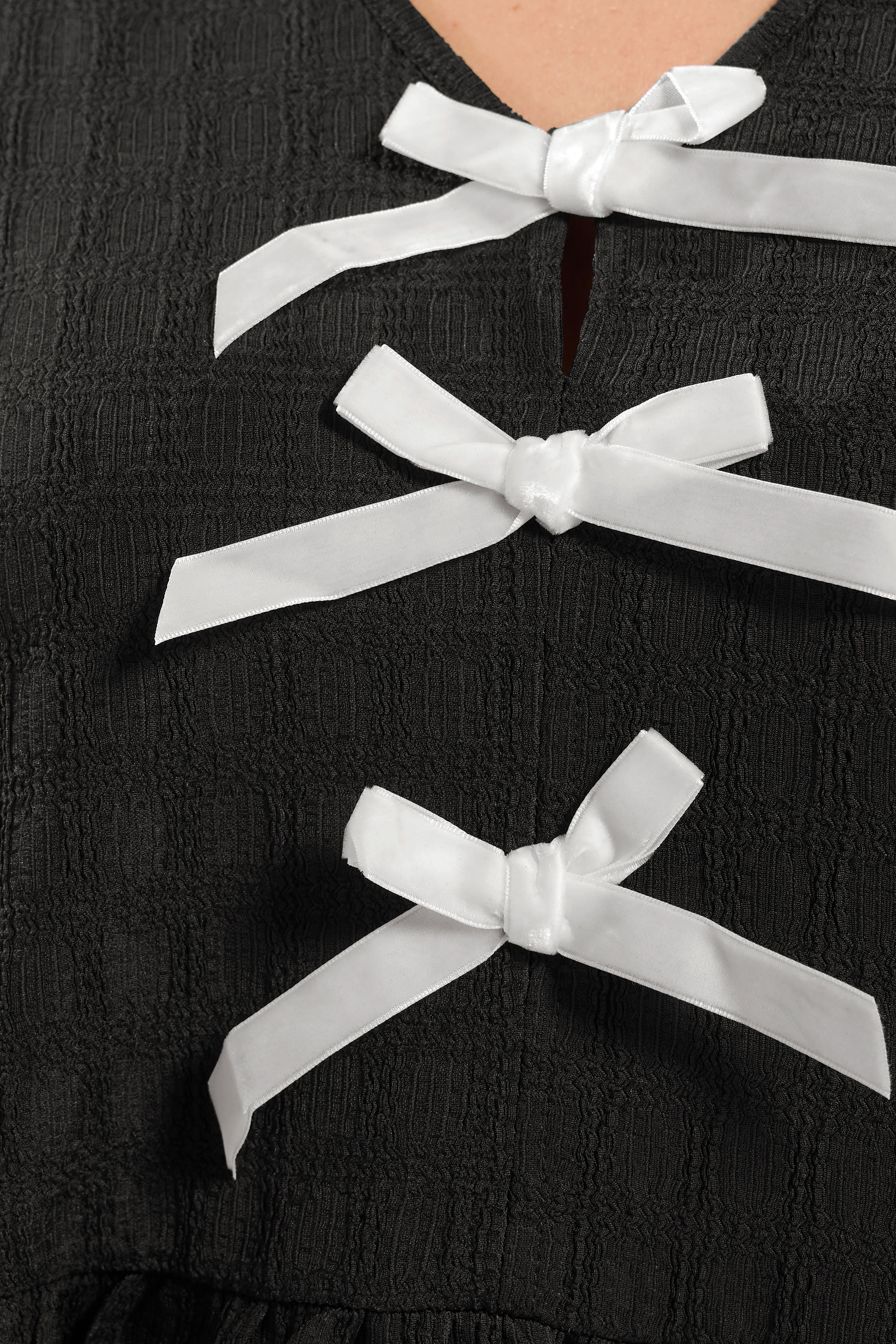YOURS Plus Size Black Textured Bow Tie Front Top | Yours Clothing 4