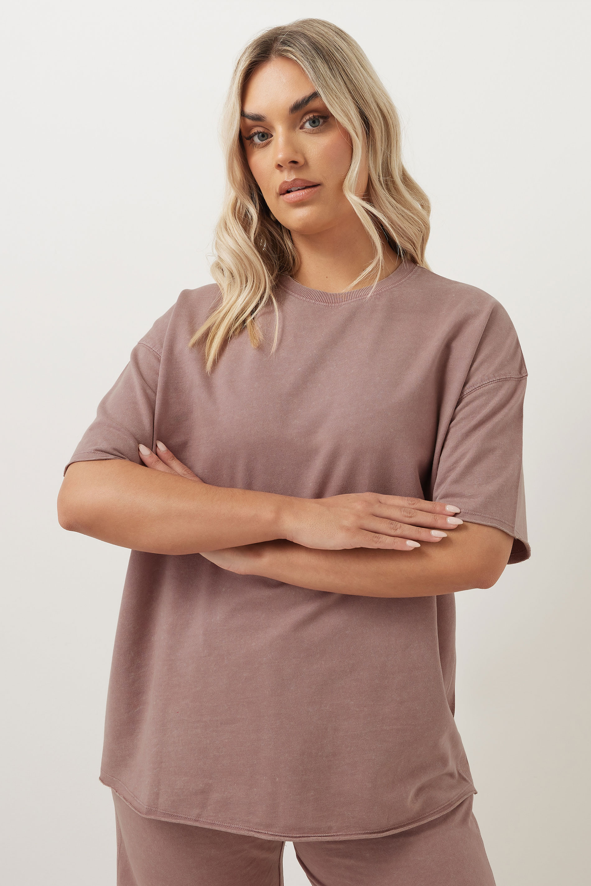 YOURS Plus Size Pink Acid Wash Oversized Sweat T-Shirt | Yours Clothing 1