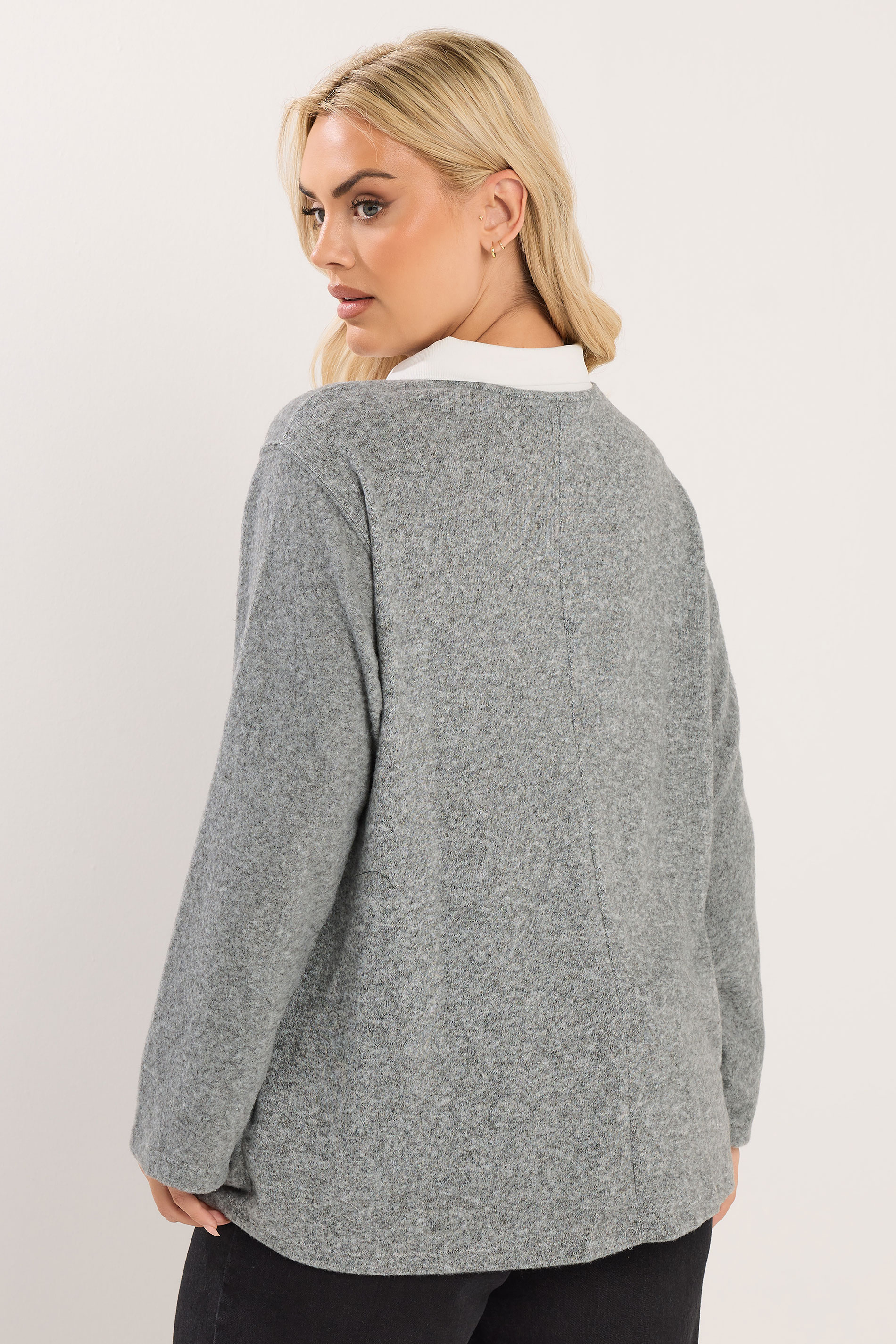 YOURS Plus Size Grey Long Sleeve Rugby Collar Top | Yours Clothing 4