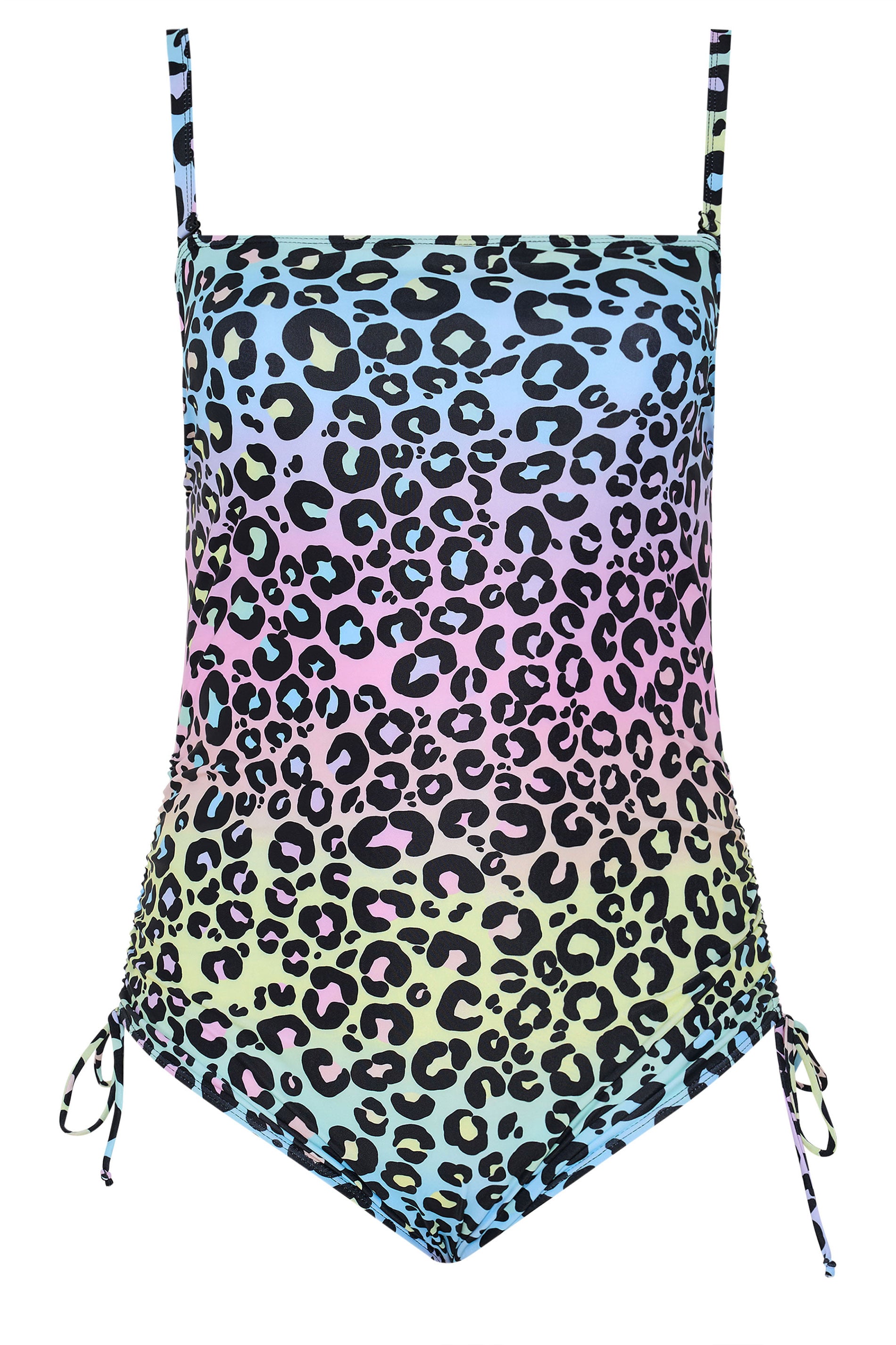 YOURS Plus Size Black Pastel Leopard Print Bandeau Swimsuit | Yours Clothing 9